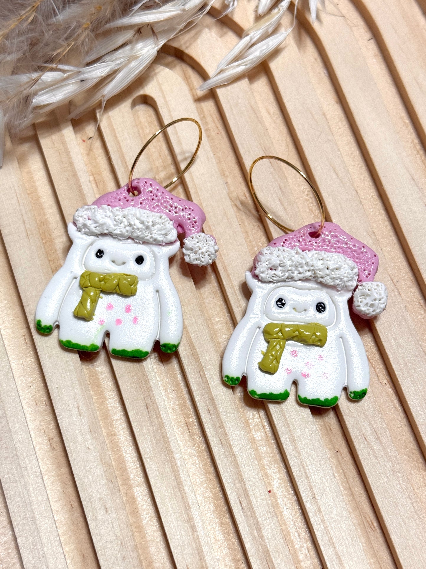 Handmade Christmas Yeti Hoop Earrings
