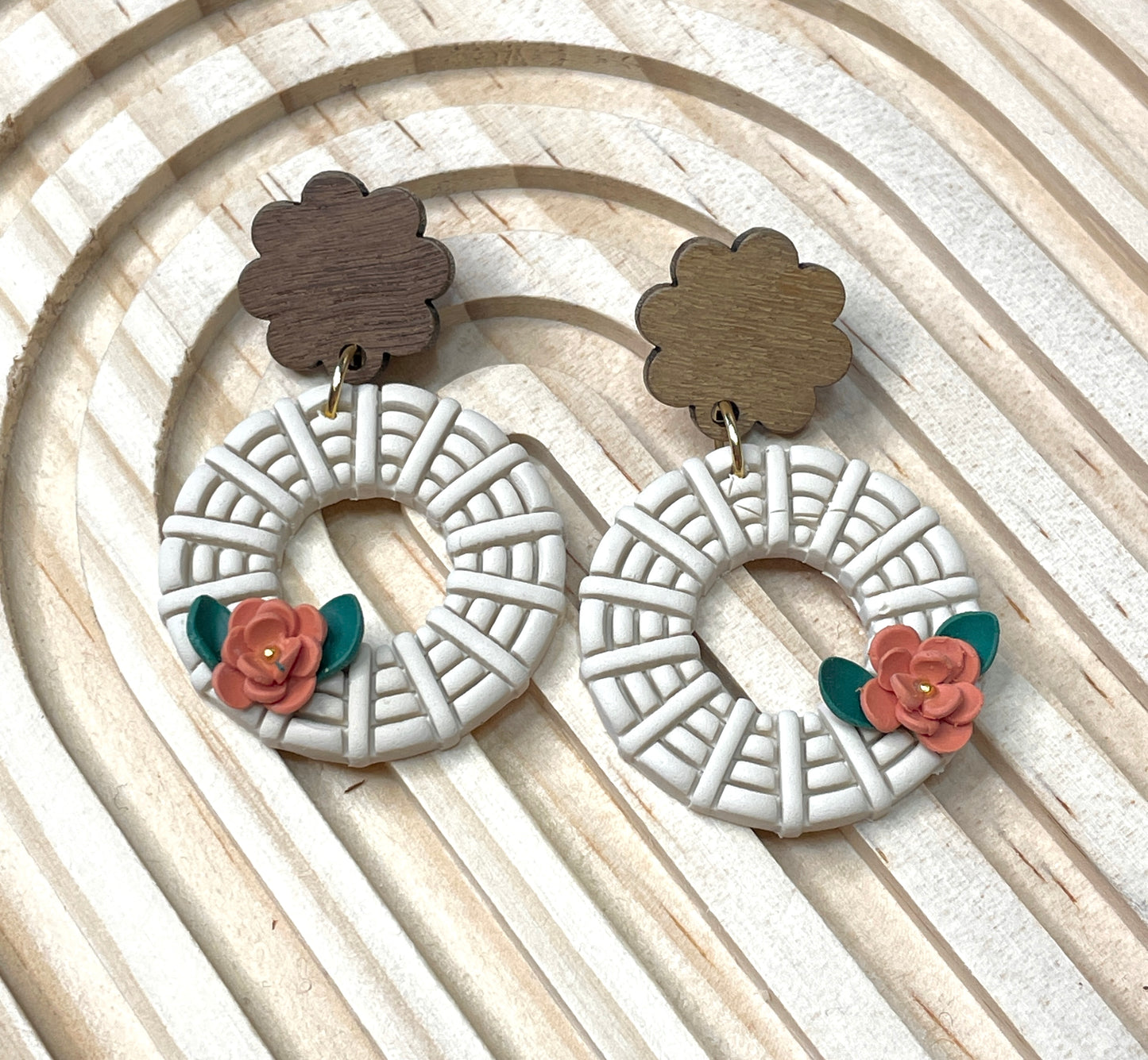 Handmade Autumn Rattan Flower Dangle Earrings