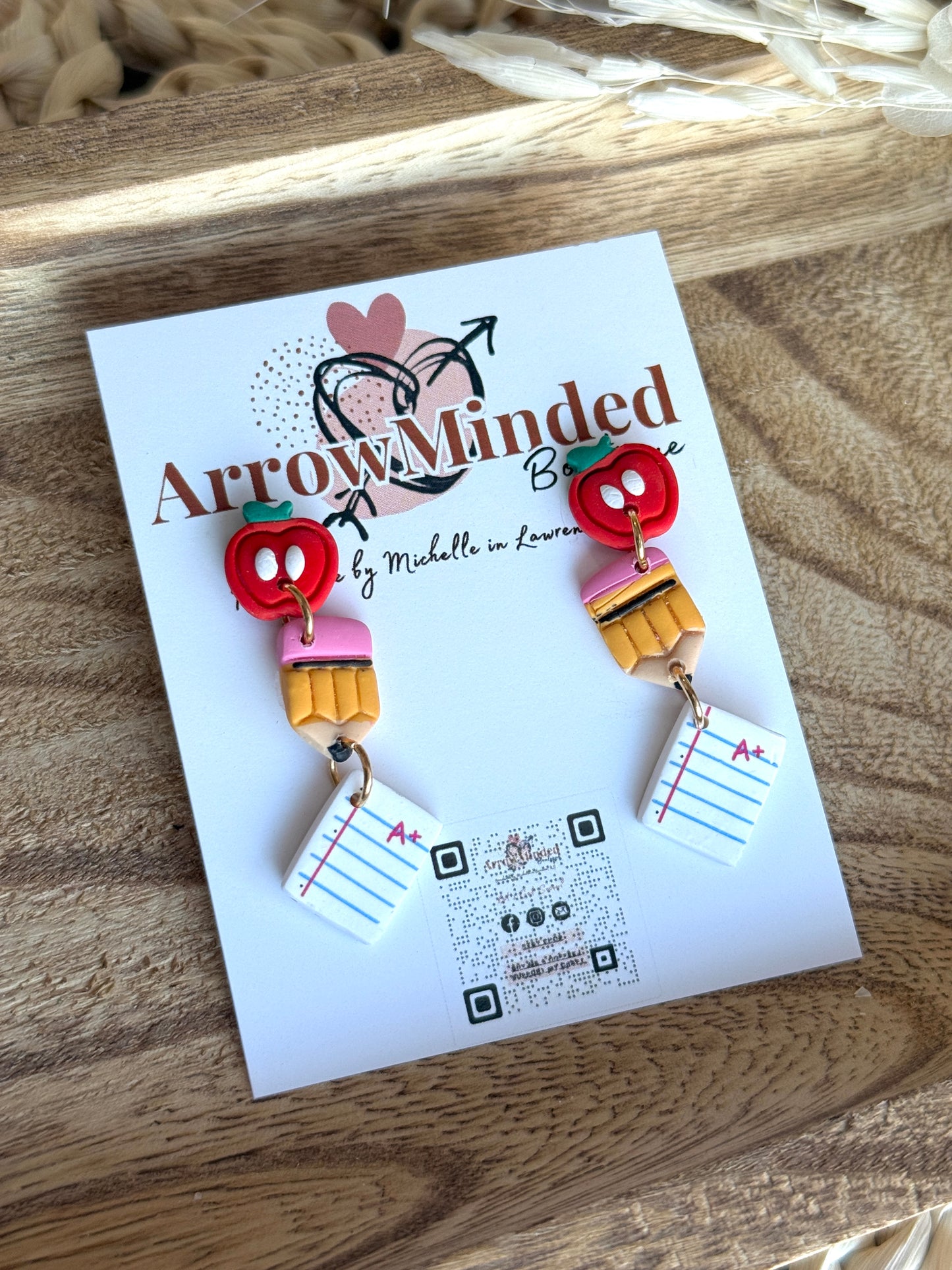 Handmade Apple Pencil Paper Dangle Earrings