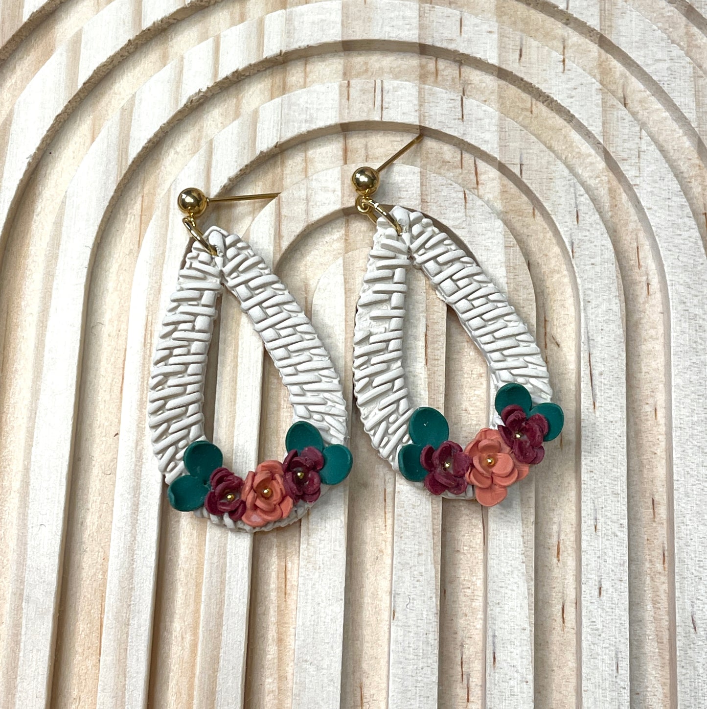 Handmade Autumn Rattan Flower Dangle Earrings