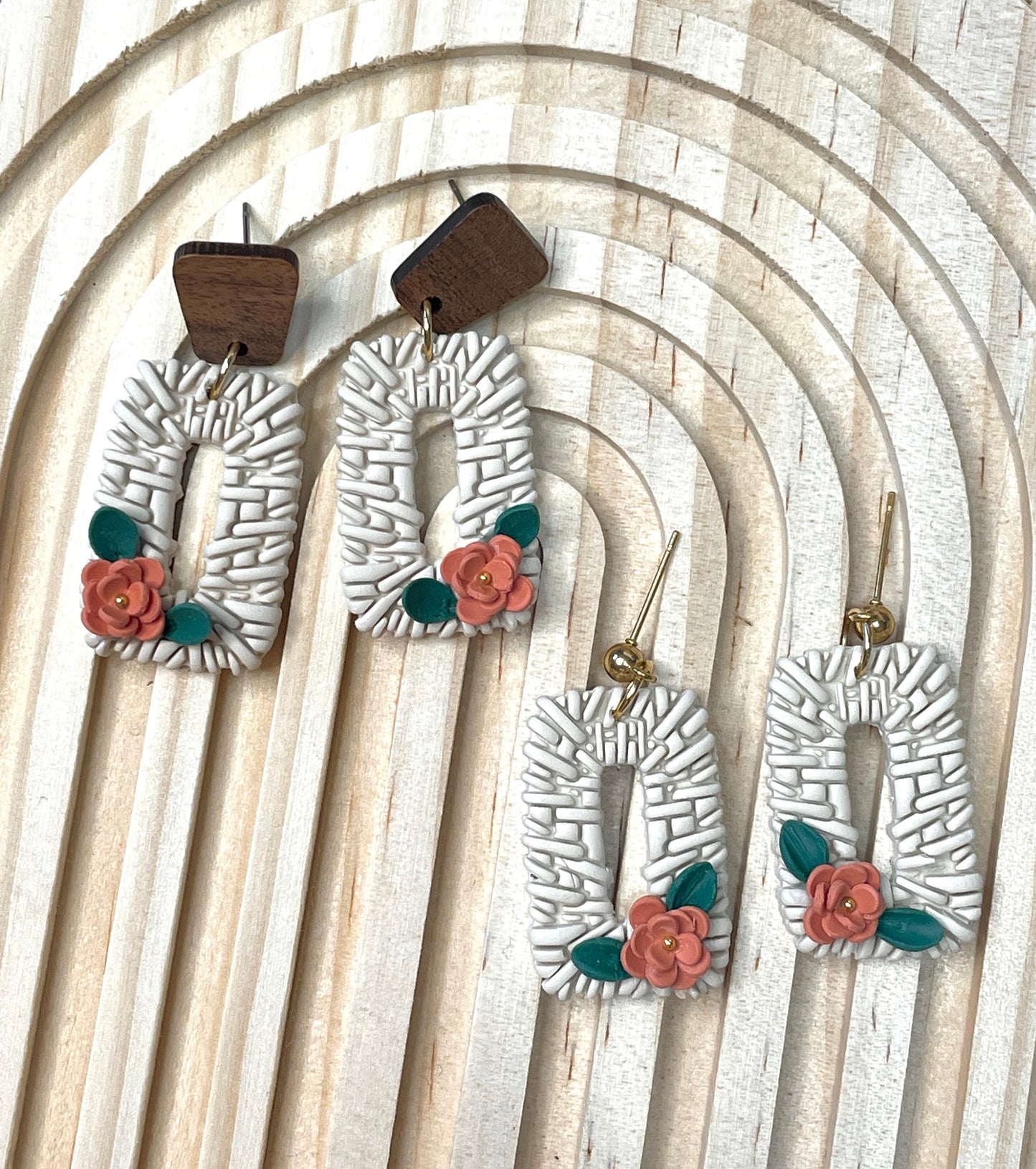 Handmade Autumn Rattan Flower Dangle Earrings