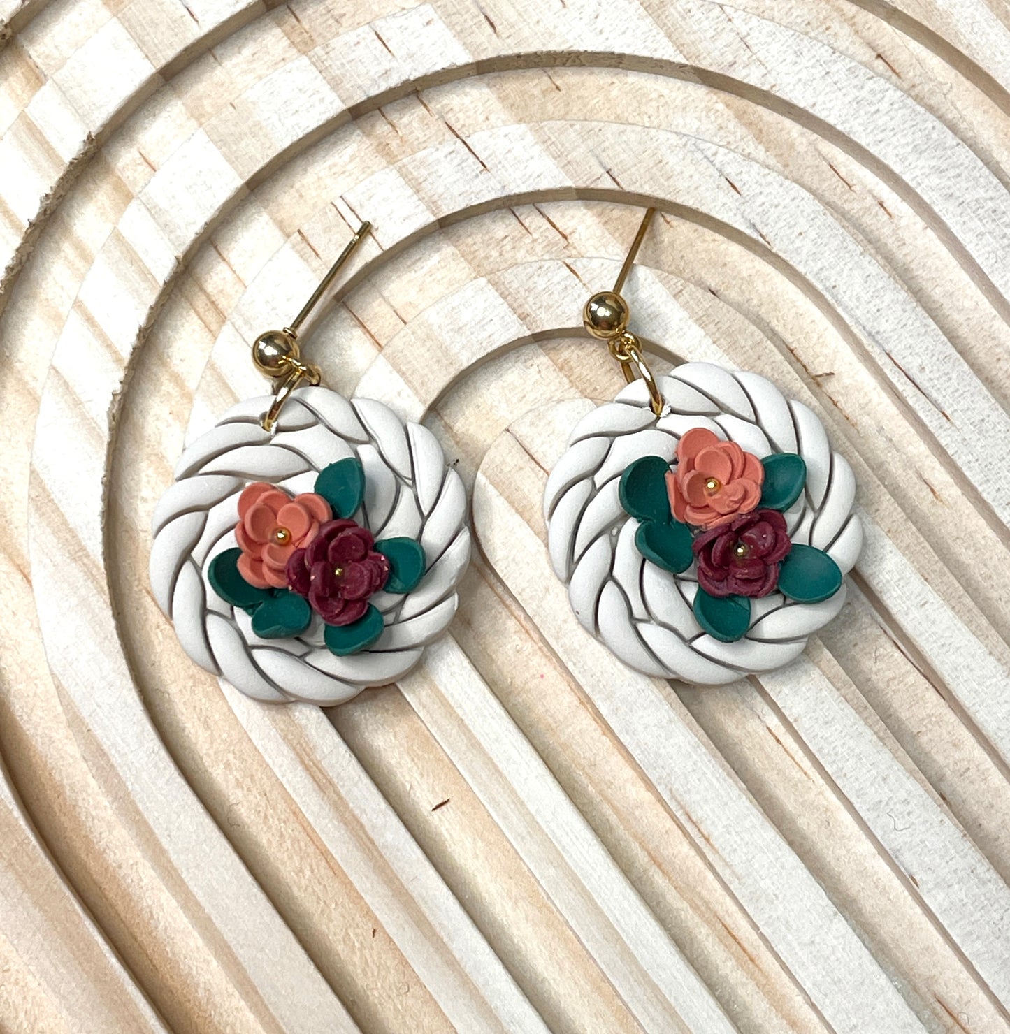Handmade Autumn Rattan Flower Dangle Earrings