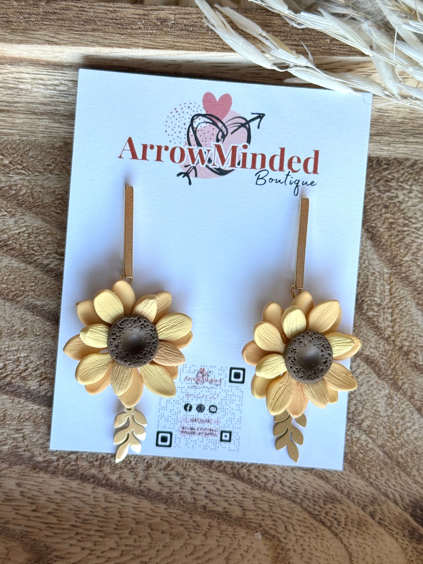 Handmade Sunflower Gold Leaf Dangles