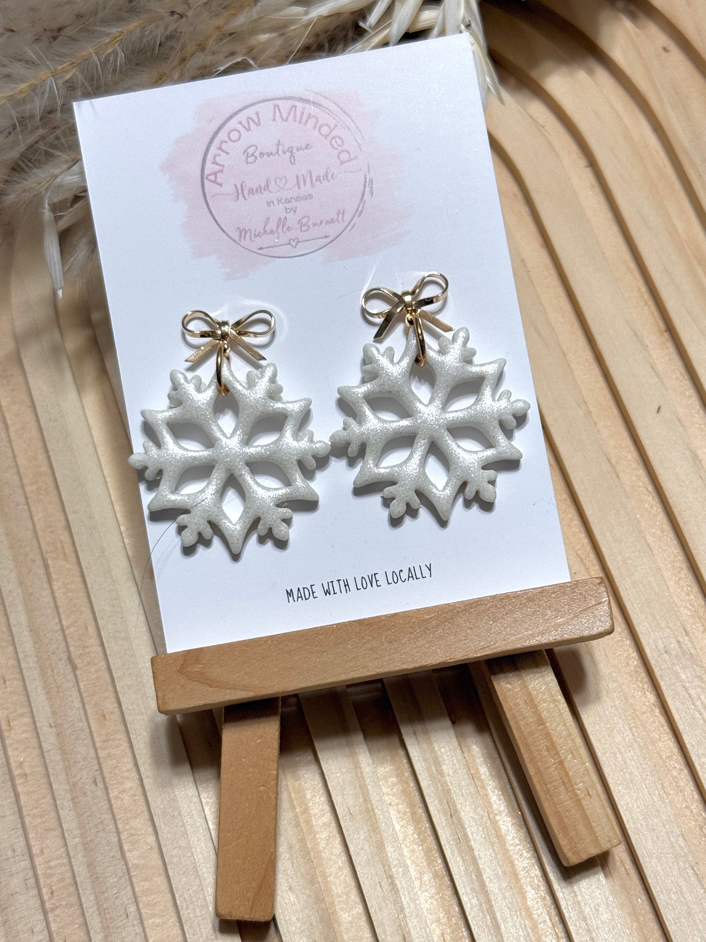 Handmade Christmas Snowflake Bow Earrings
