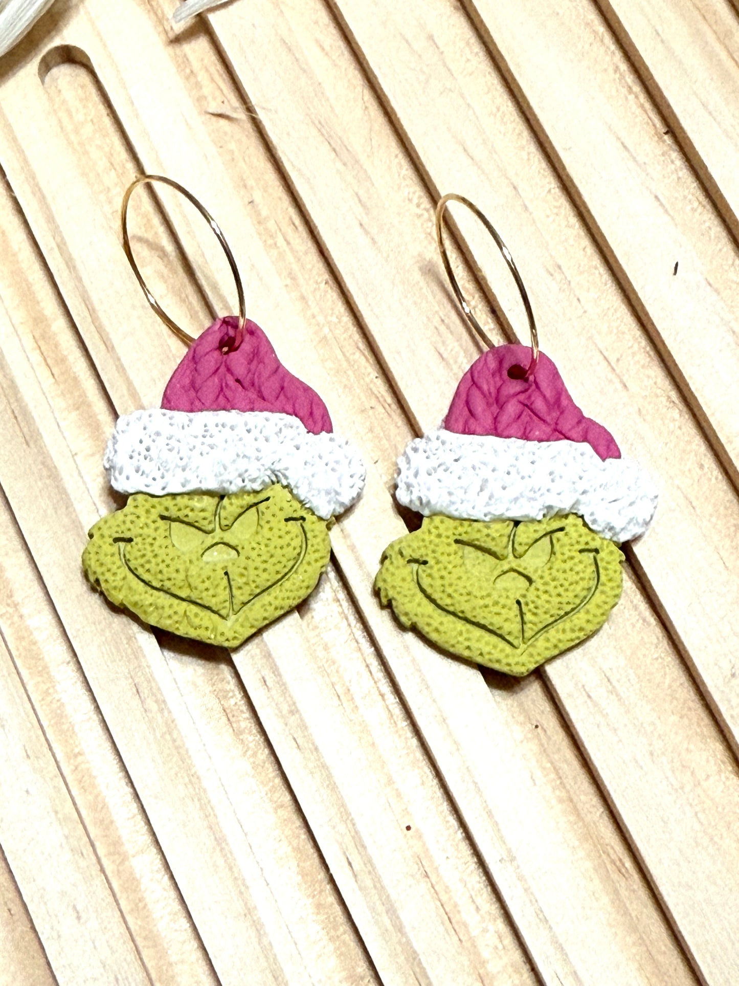 Handmade Christmas Grinch Hoop Earrings