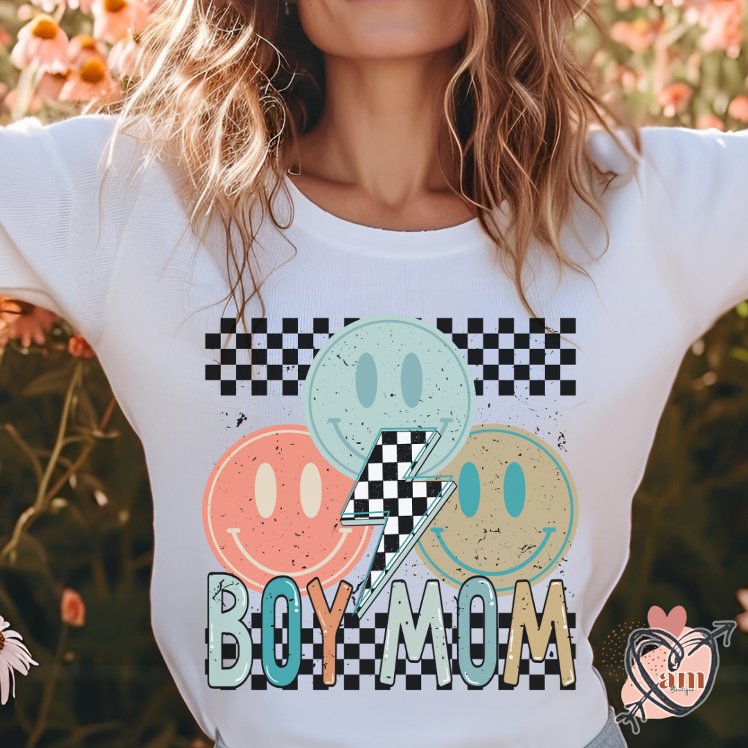 Retro Checkered Unisex Tee - 'Boy Mom' & 'Mama's Boy'