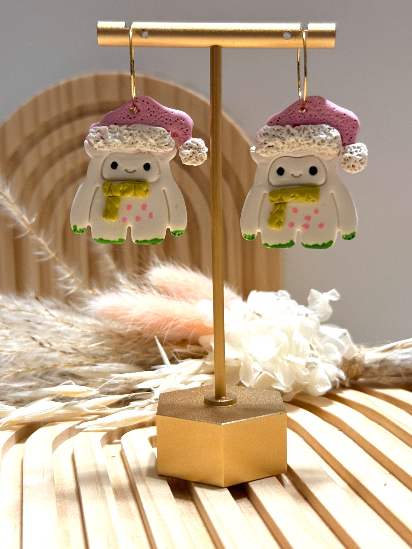 Handmade Christmas Yeti Hoop Earrings