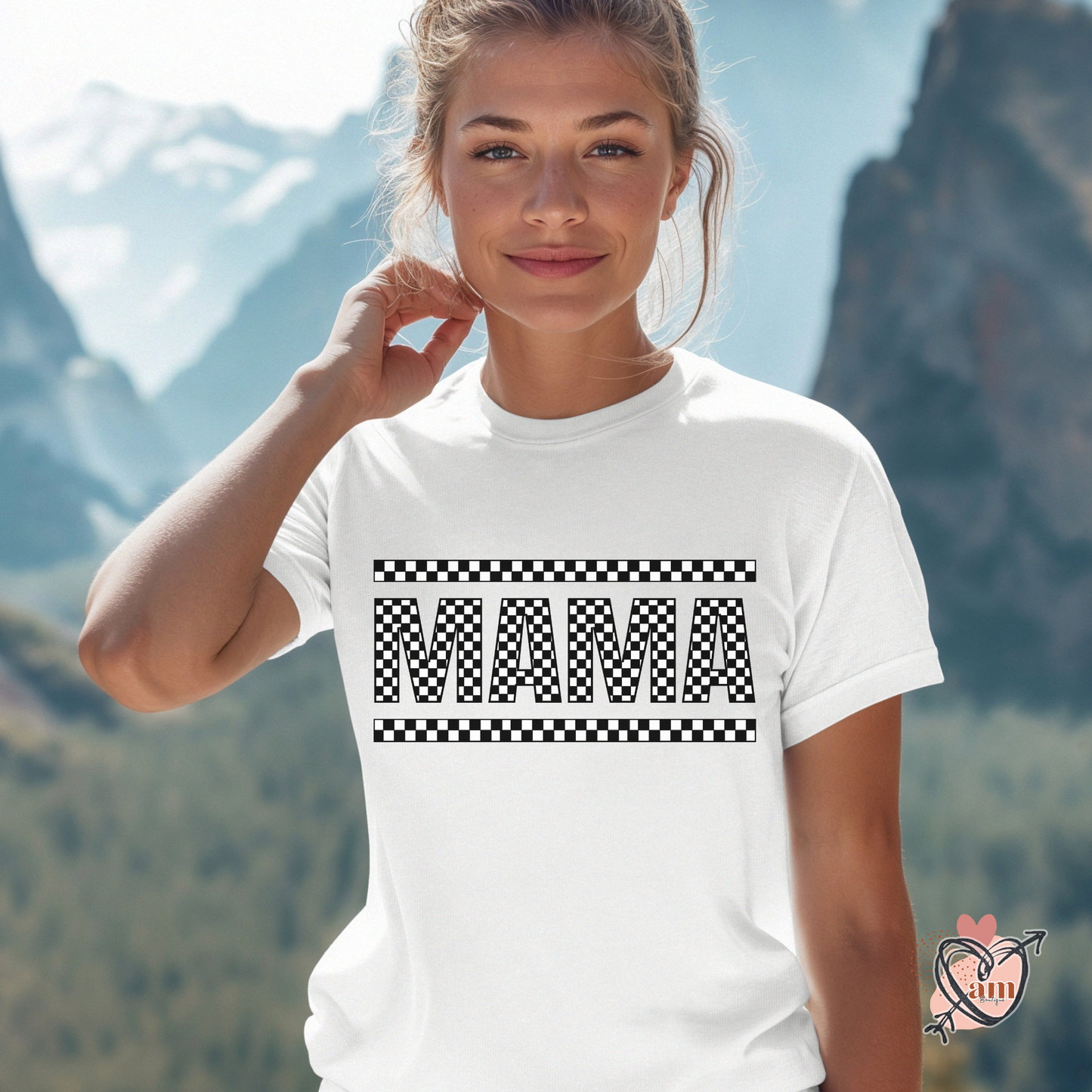 Checkered 'MAMA' T-Shirt