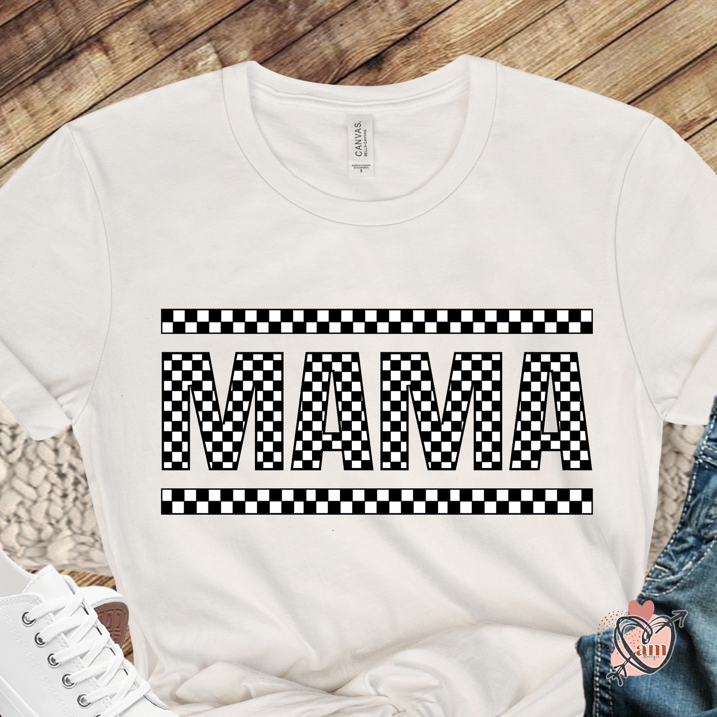 Checkered 'MAMA' T-Shirt