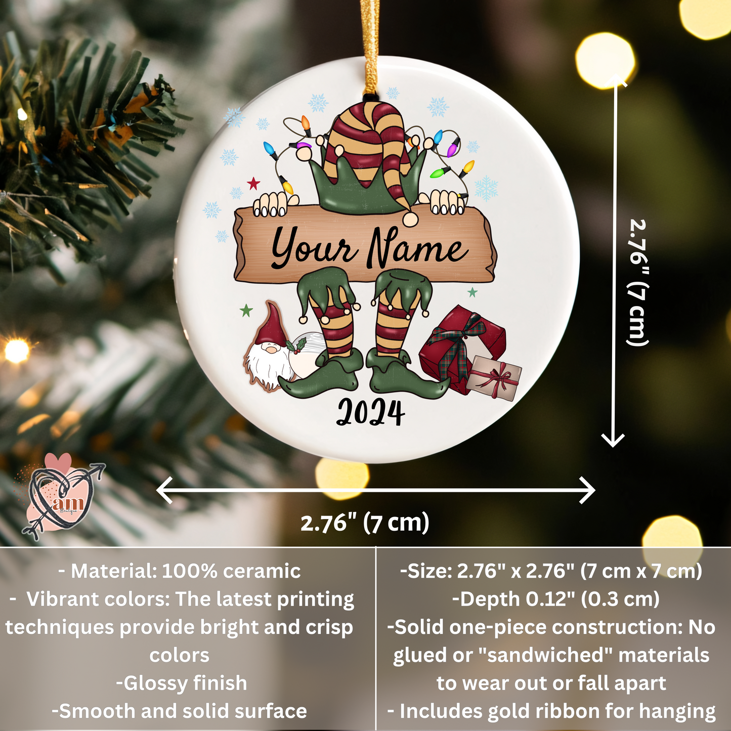 Custom Vintage Elf Ceramic Ornament