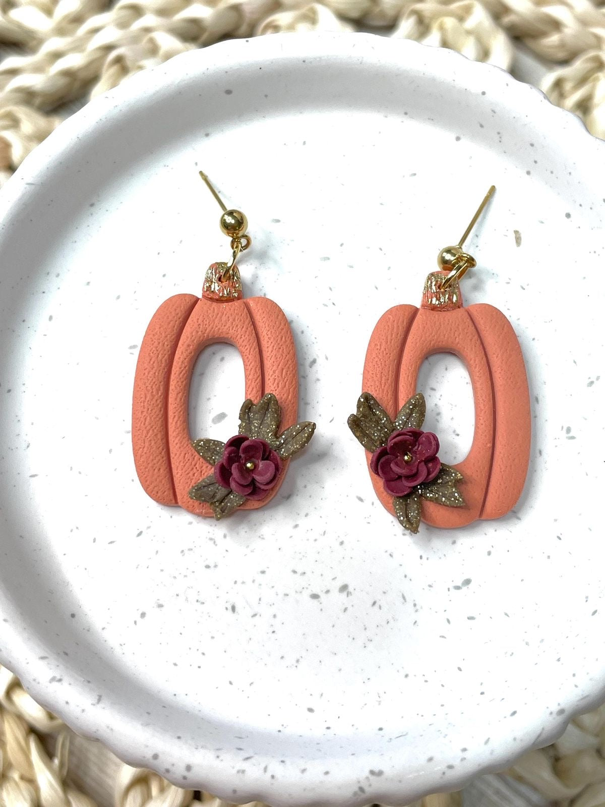 Handmade Autumn Pumpkin Floral Dangle Earrings