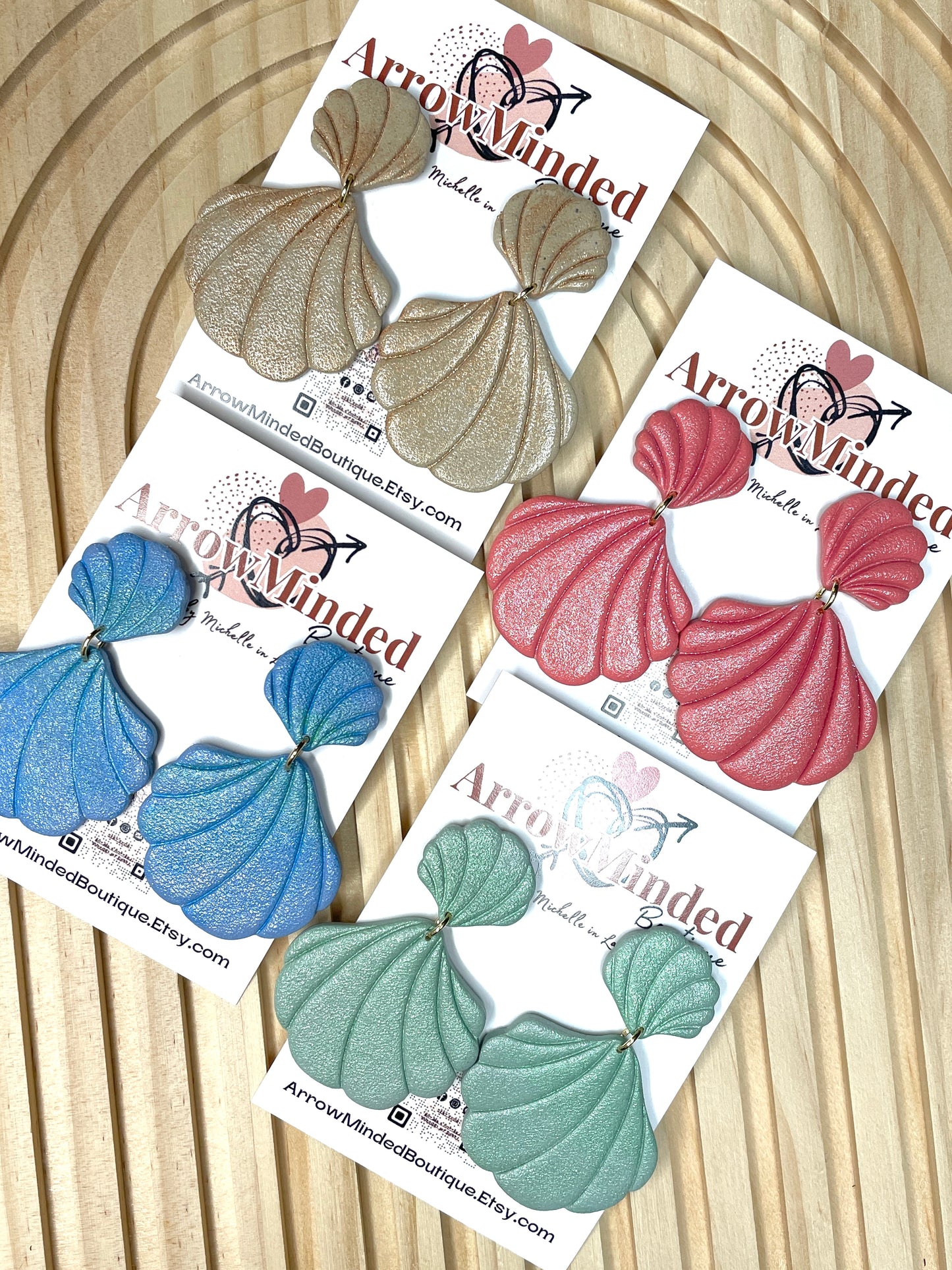 Handmade Shimmery Seashell Dangle Earrings