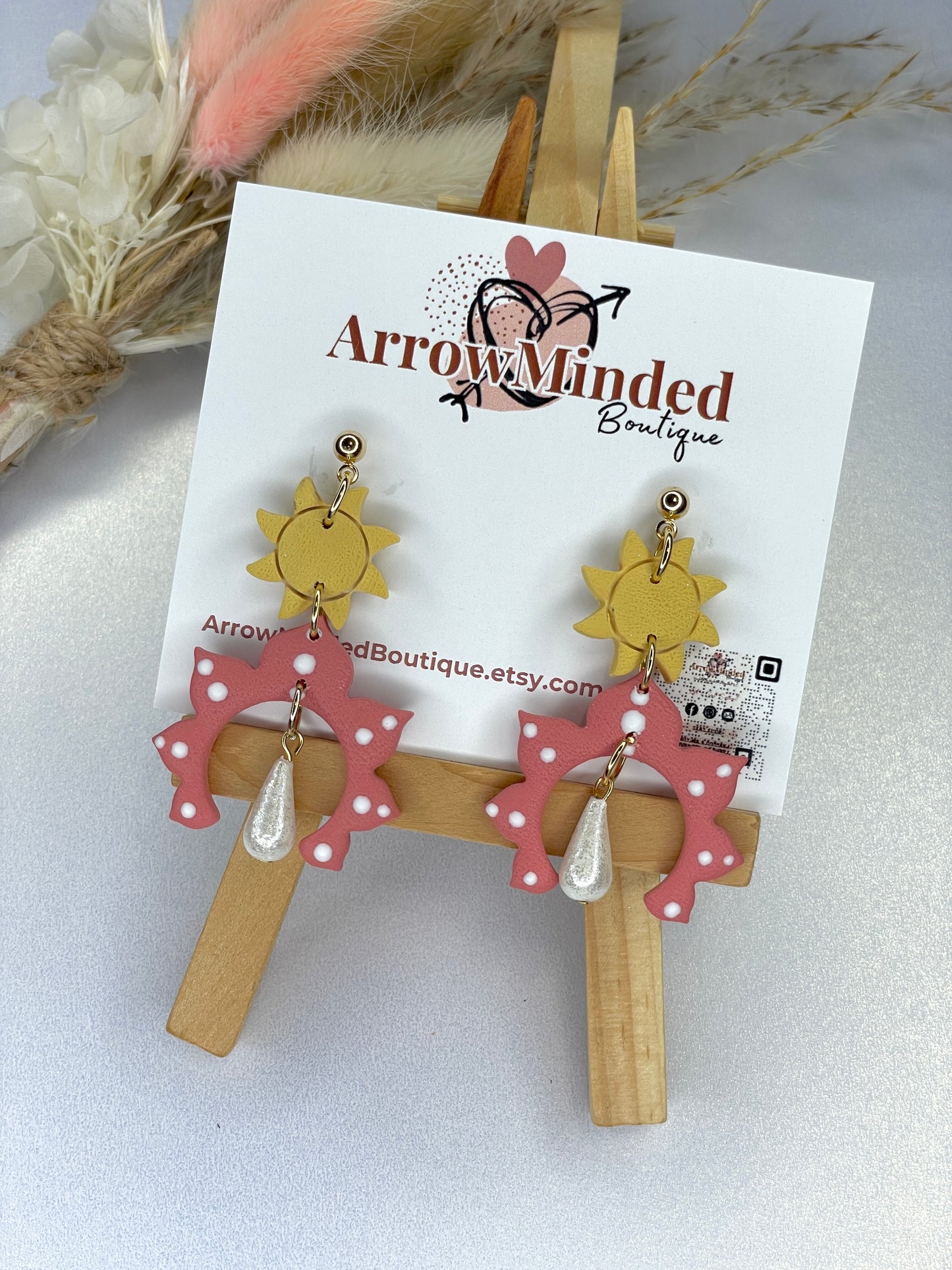 Handmade Coral Sun Pearl Dangles