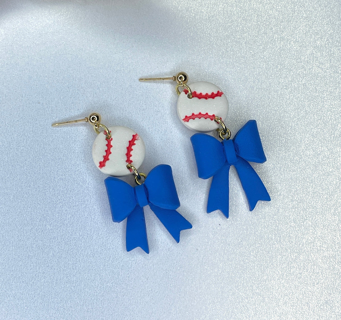 Handmade Baseball & Bow Dangle Earrings