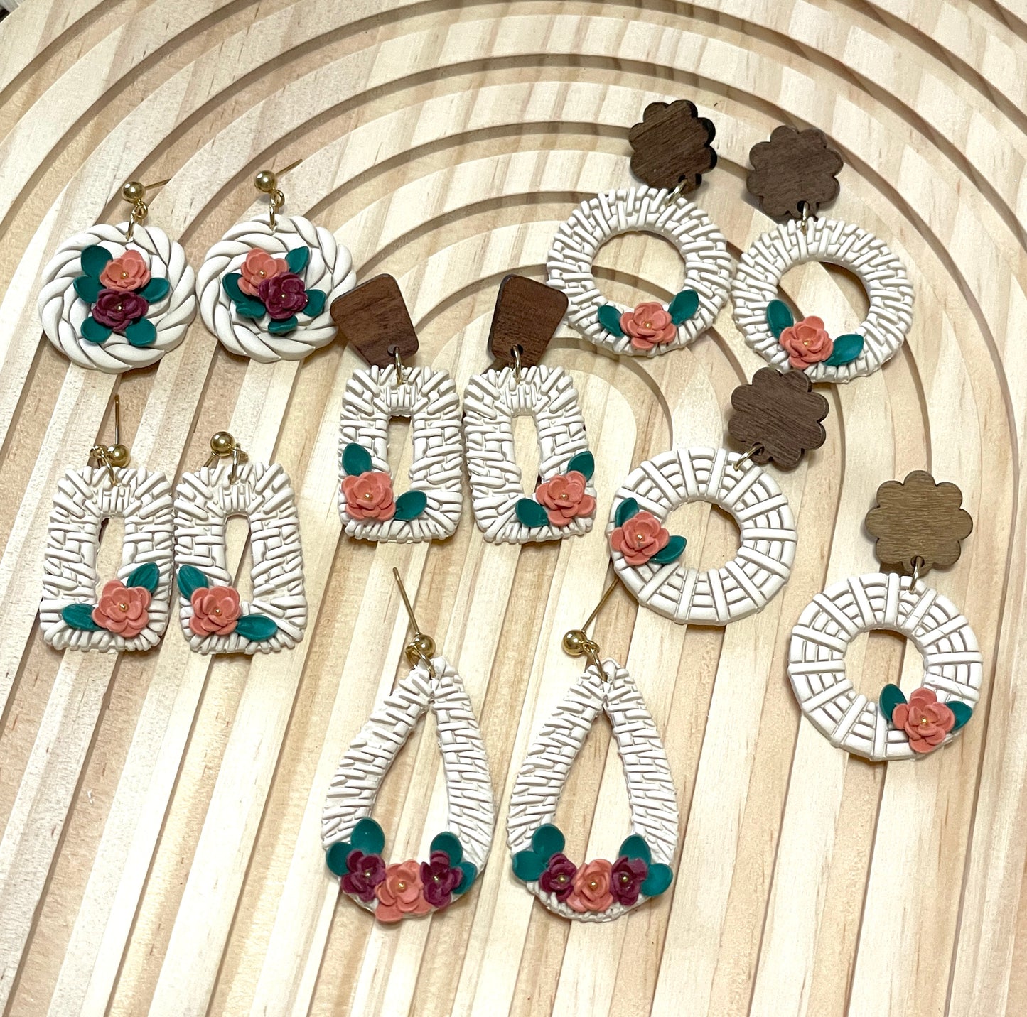 Handmade Autumn Rattan Flower Dangle Earrings