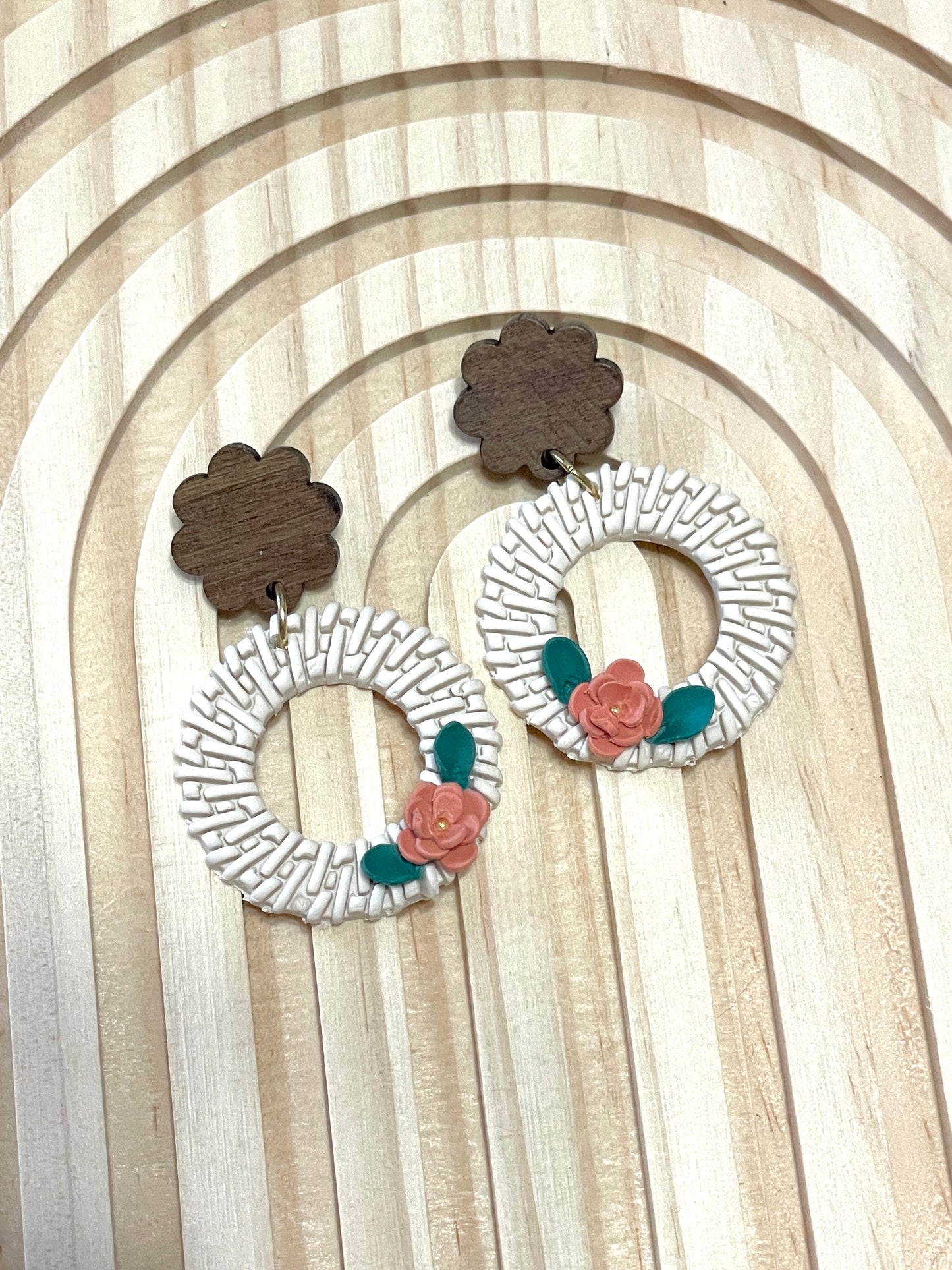 Handmade Autumn Rattan Flower Dangle Earrings