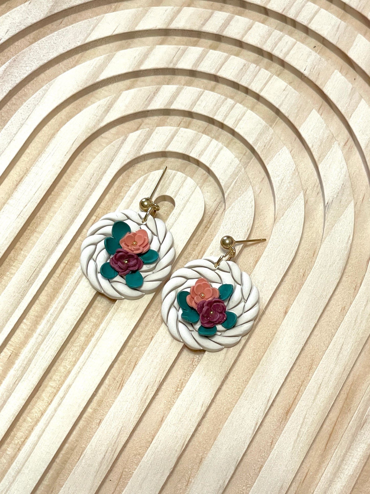 Handmade Autumn Rattan Flower Dangle Earrings