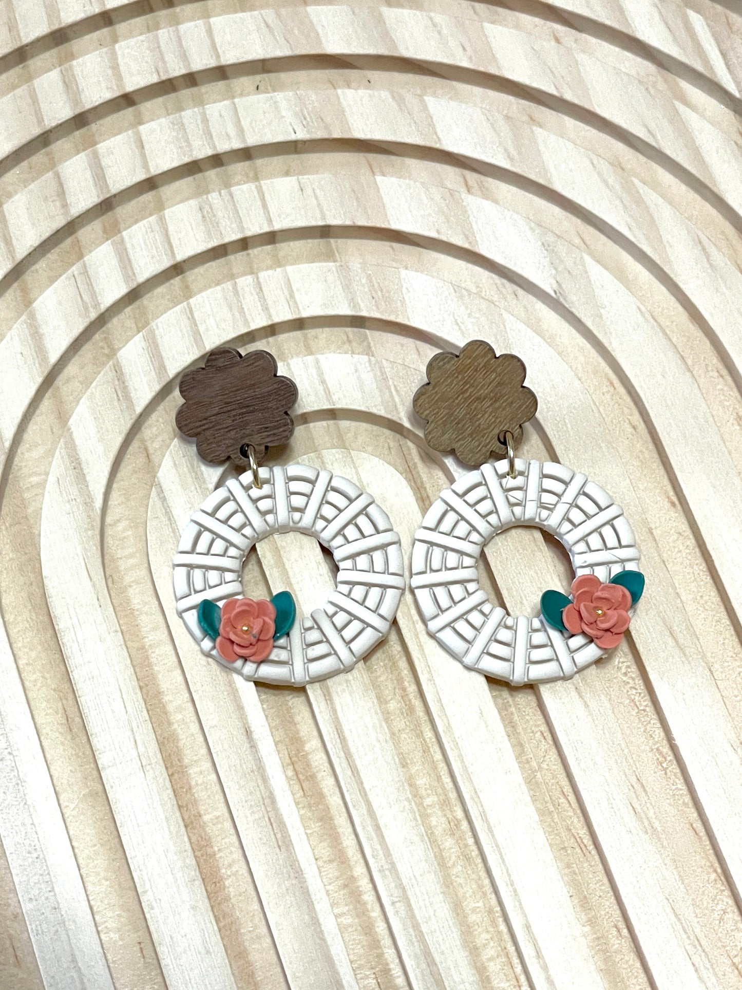 Handmade Autumn Rattan Flower Dangle Earrings