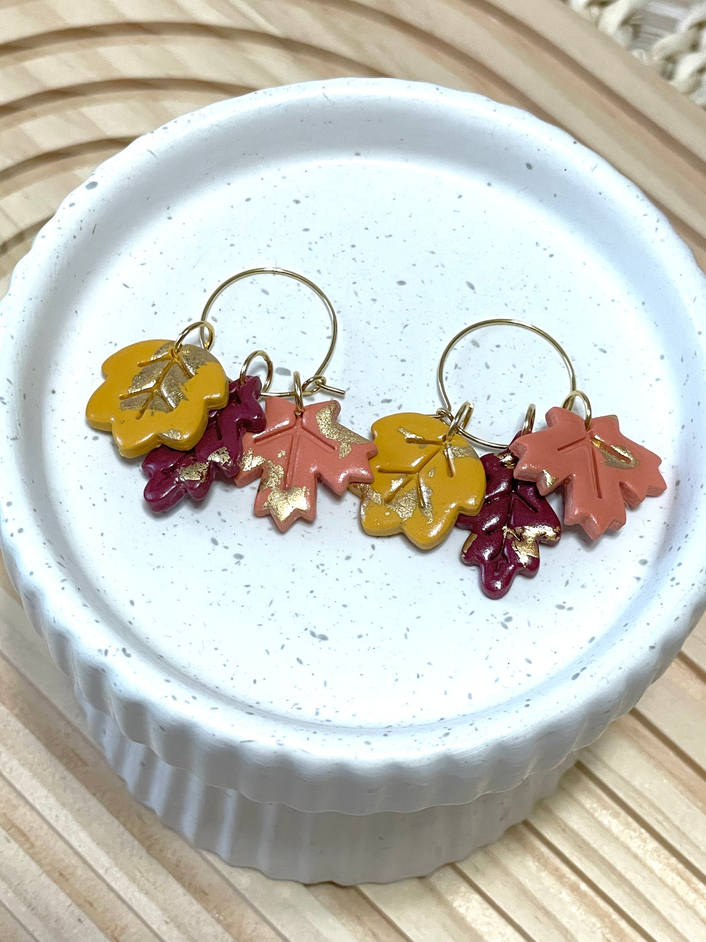 Handmade Autumn Leafy Hoop Earrings