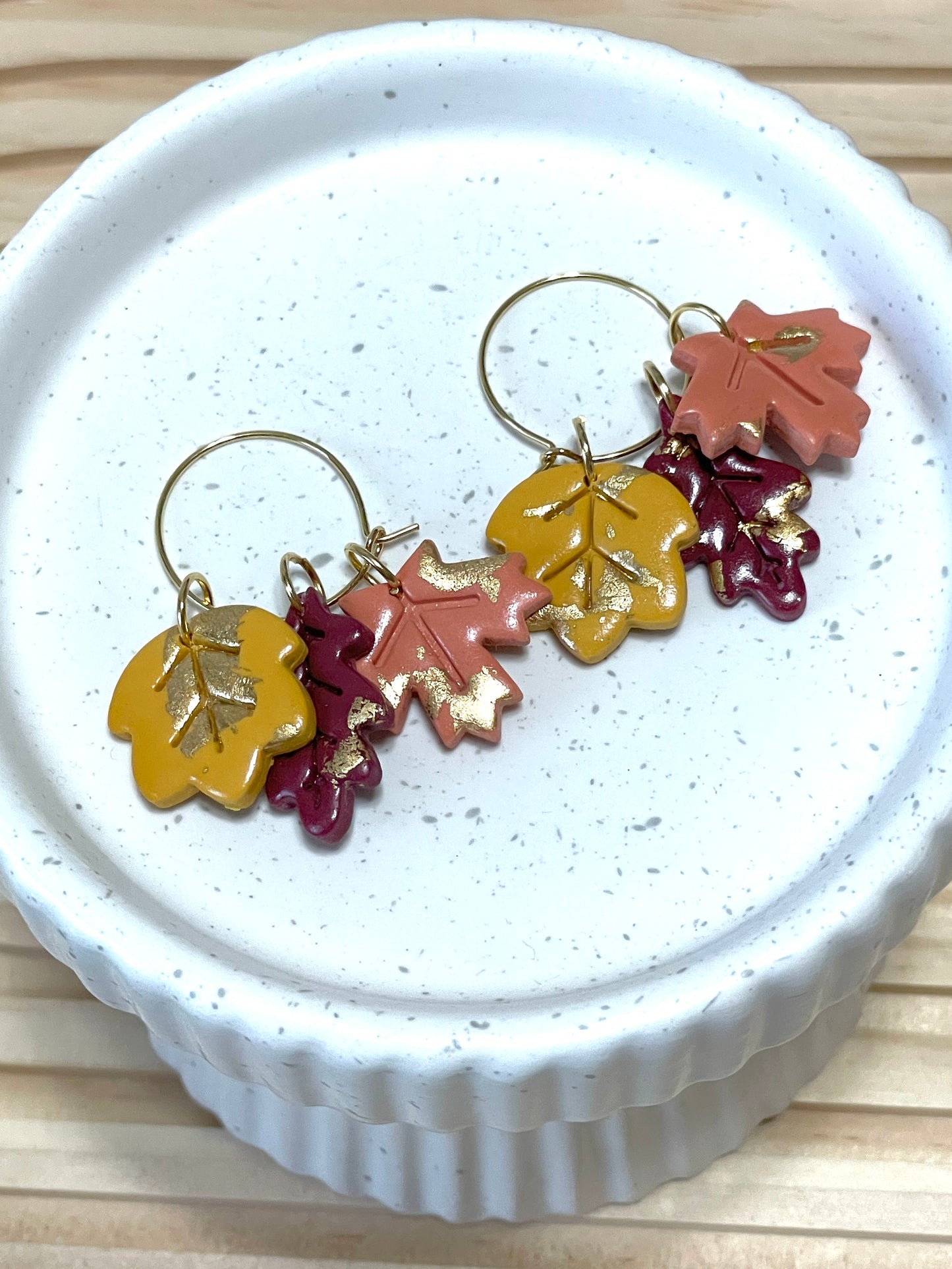Handmade Autumn Leafy Hoop Earrings