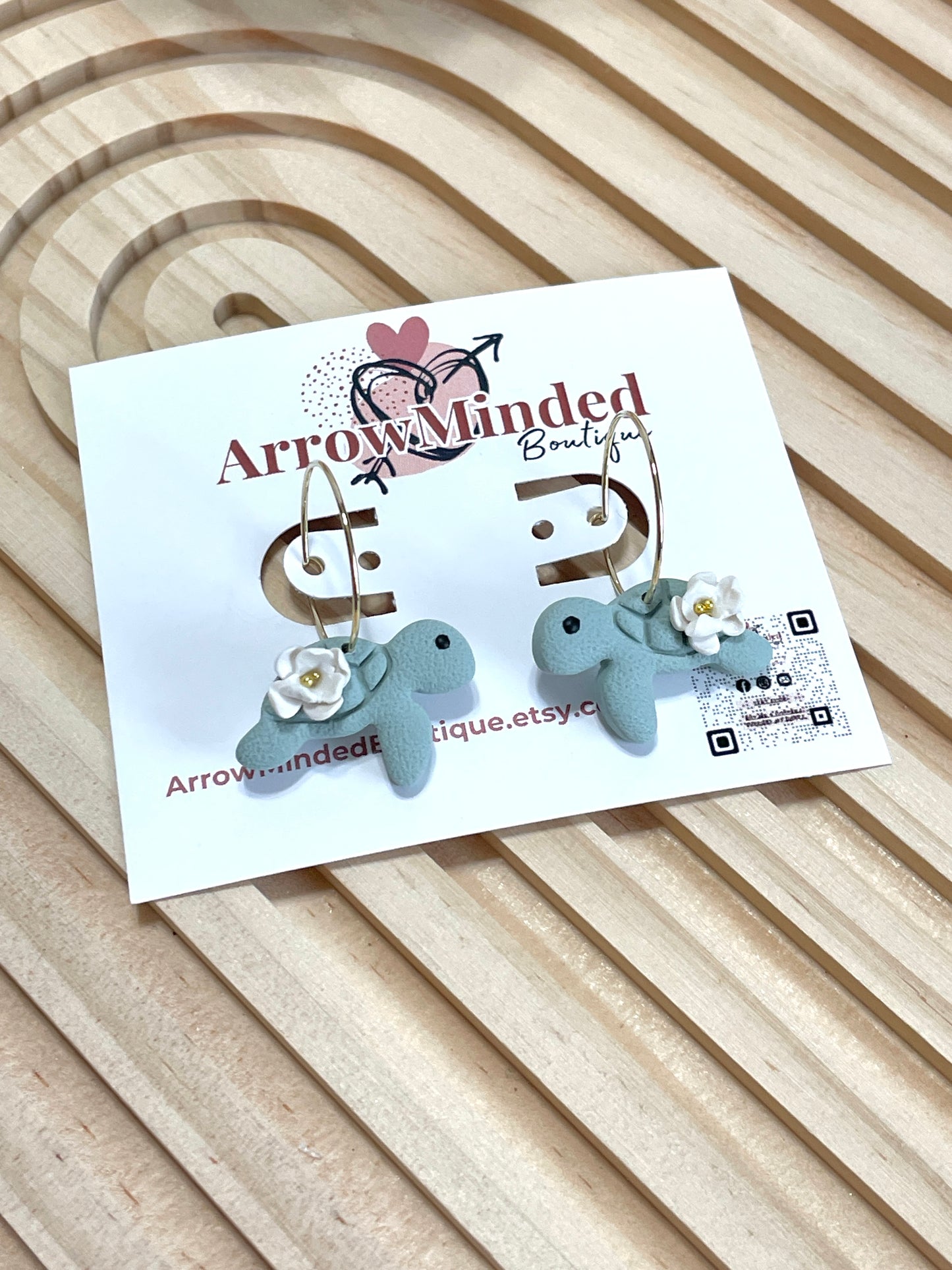 Handmade Floral Sea Turtle Hoop Earrings