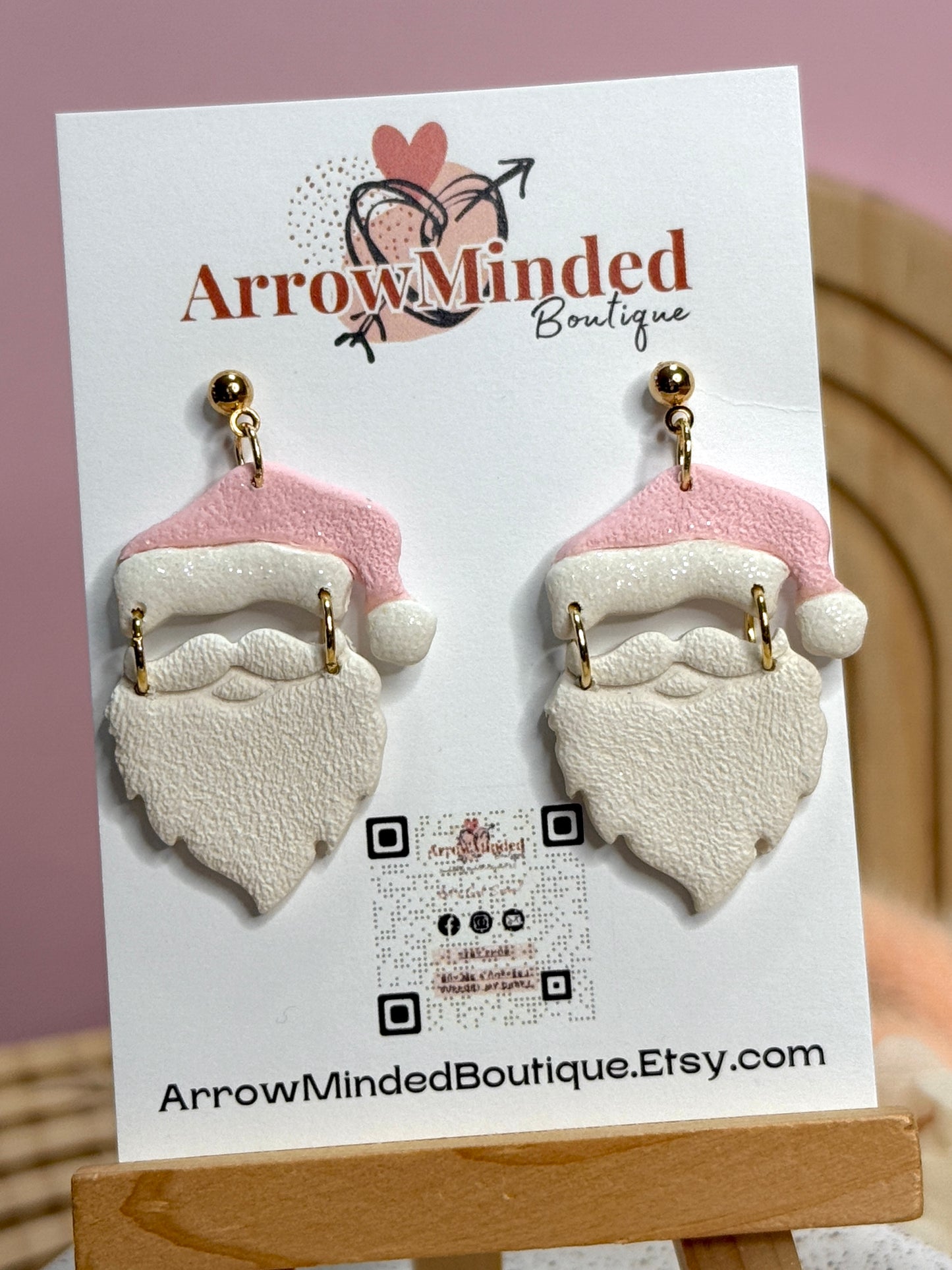 Handmade Festive Pink Santa Earrings
