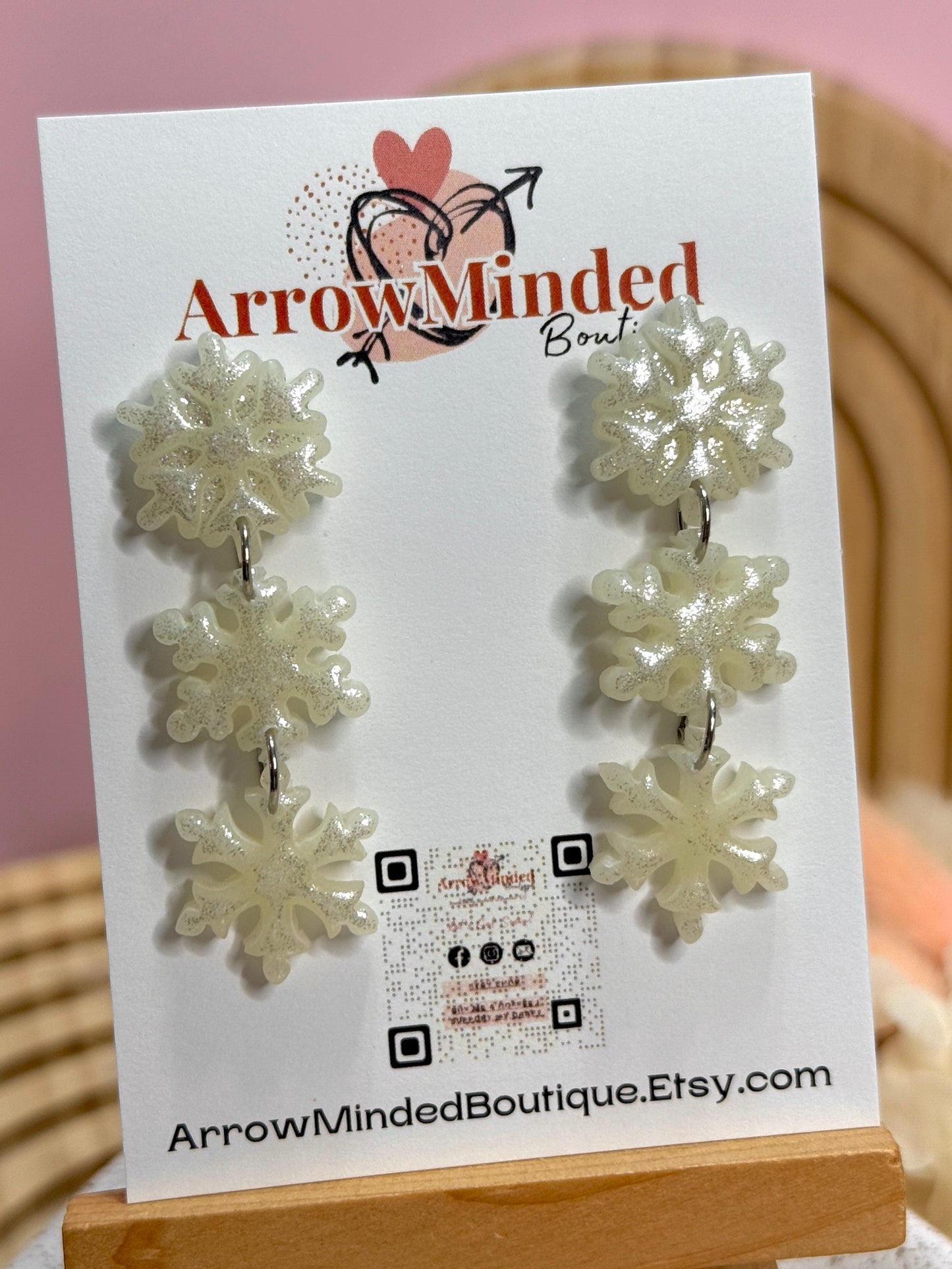 Handmade Shimmery Snowflake Dangle Earrings