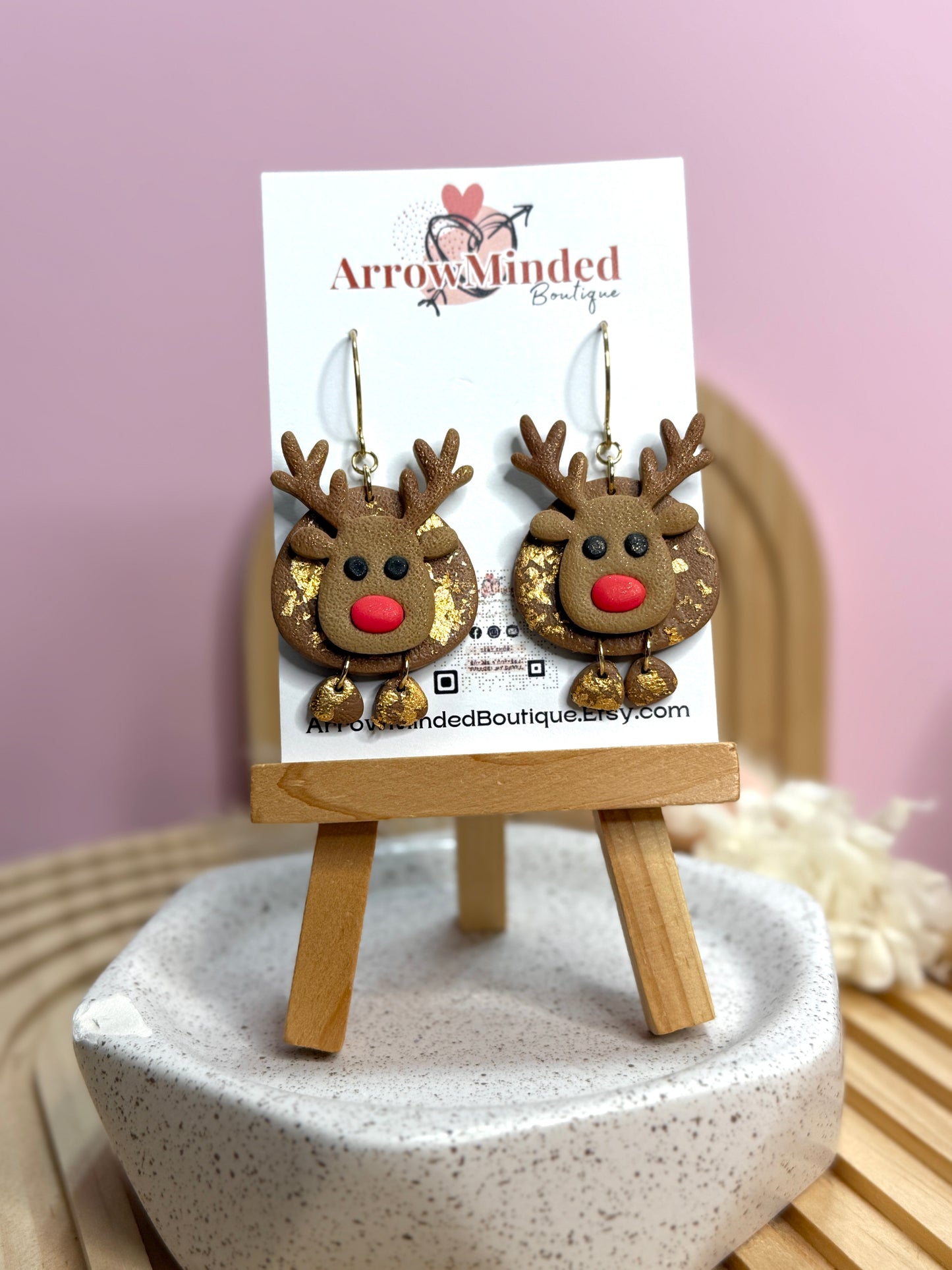 Handmade Festive Reindeer Earrings