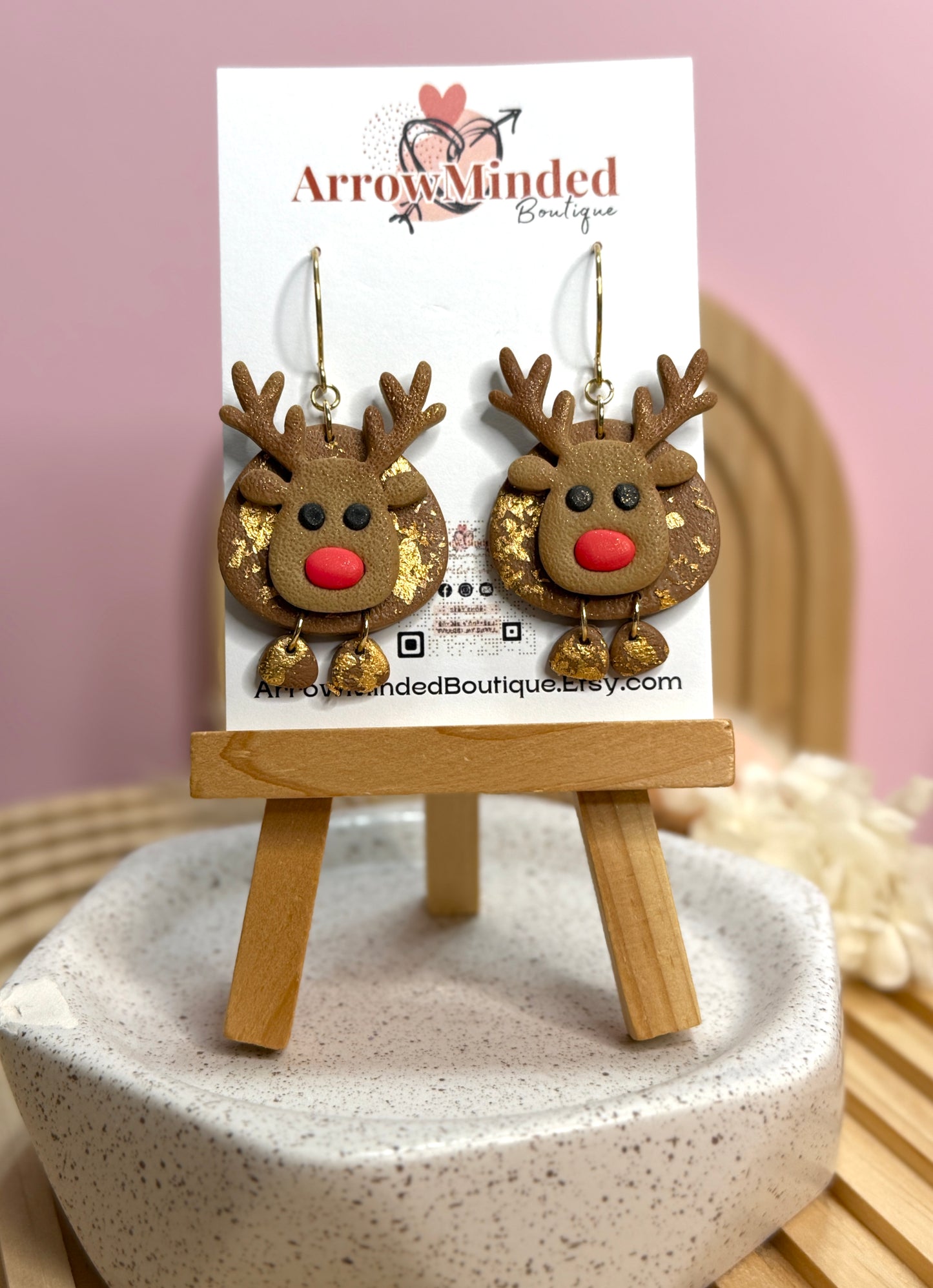 Handmade Festive Reindeer Earrings