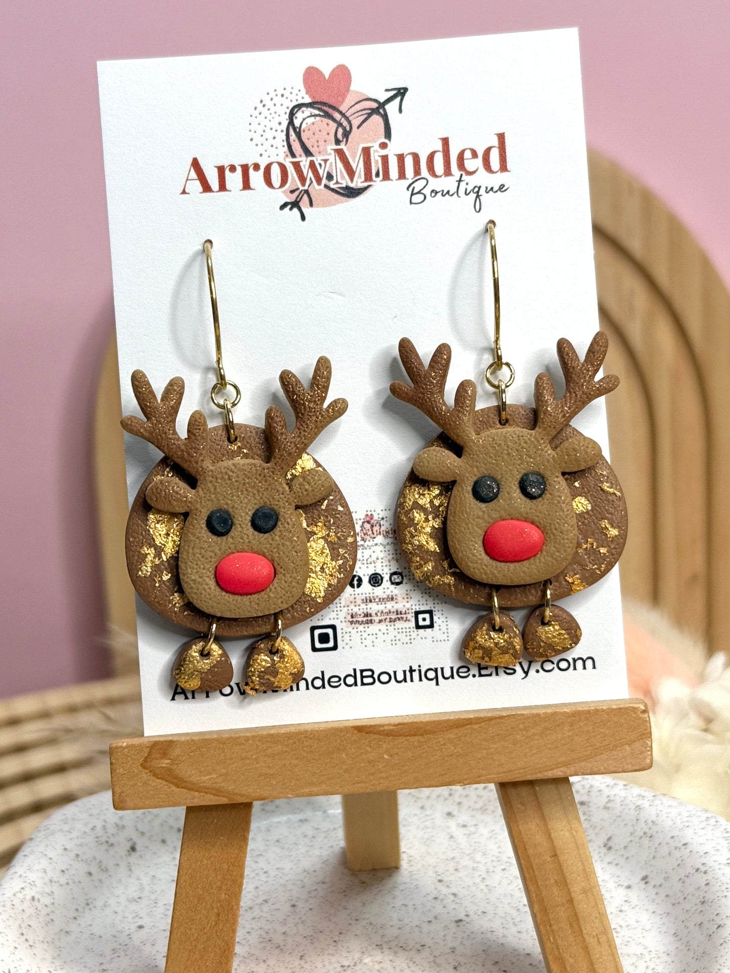 Handmade Festive Reindeer Earrings