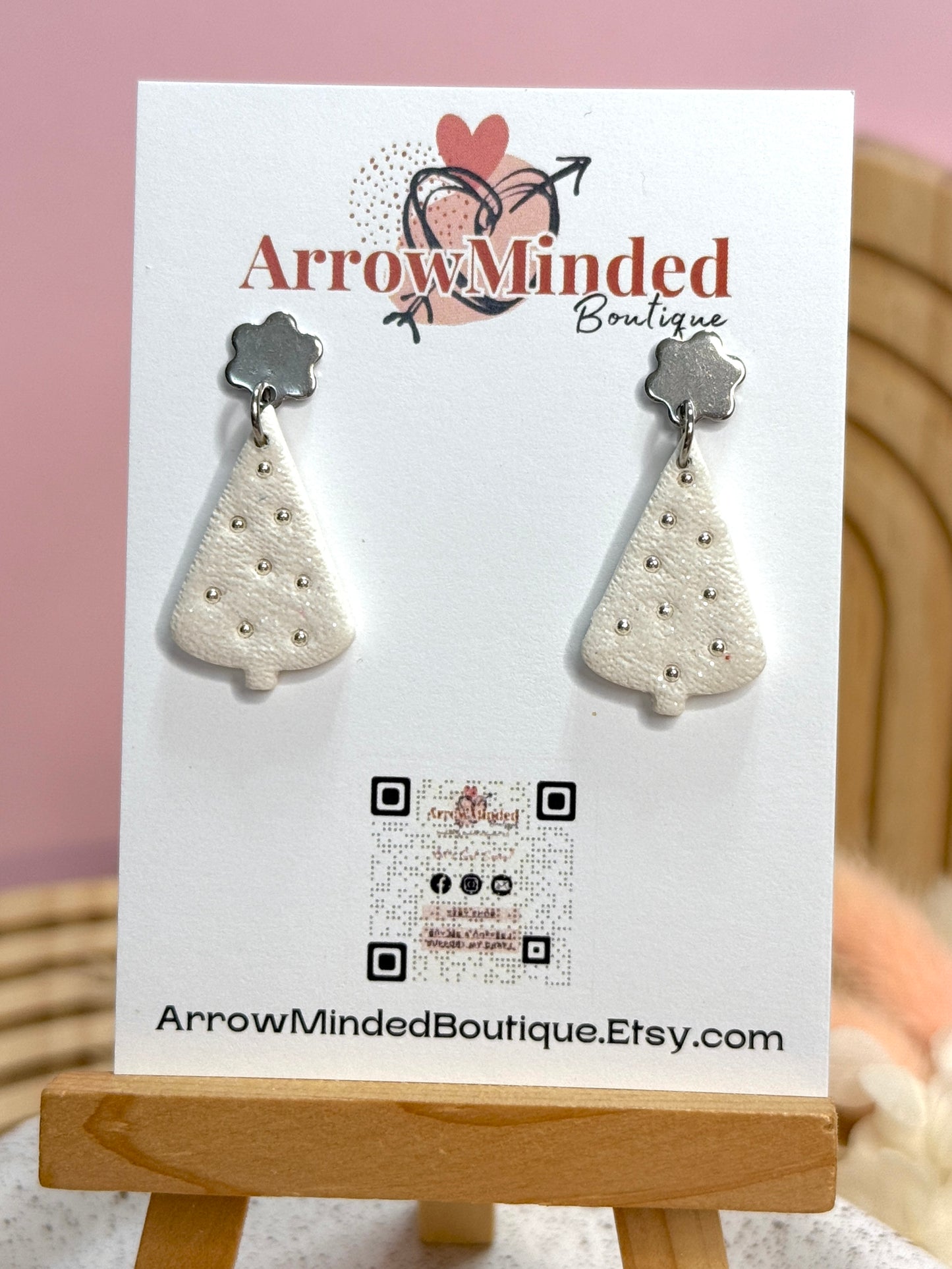 Handmade White Christmas Tree Earrings