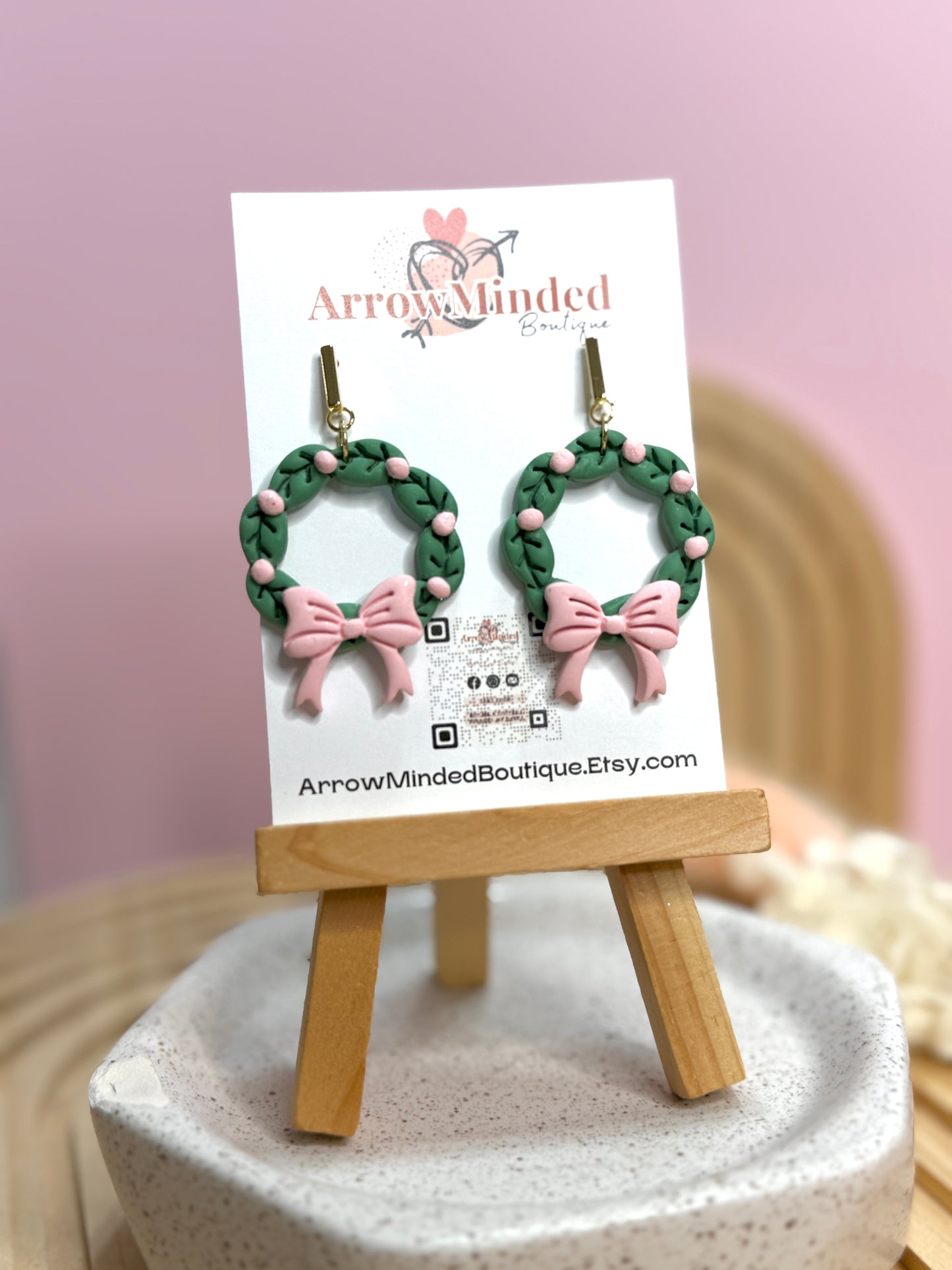 Handmade Christmas Wreath Earrings