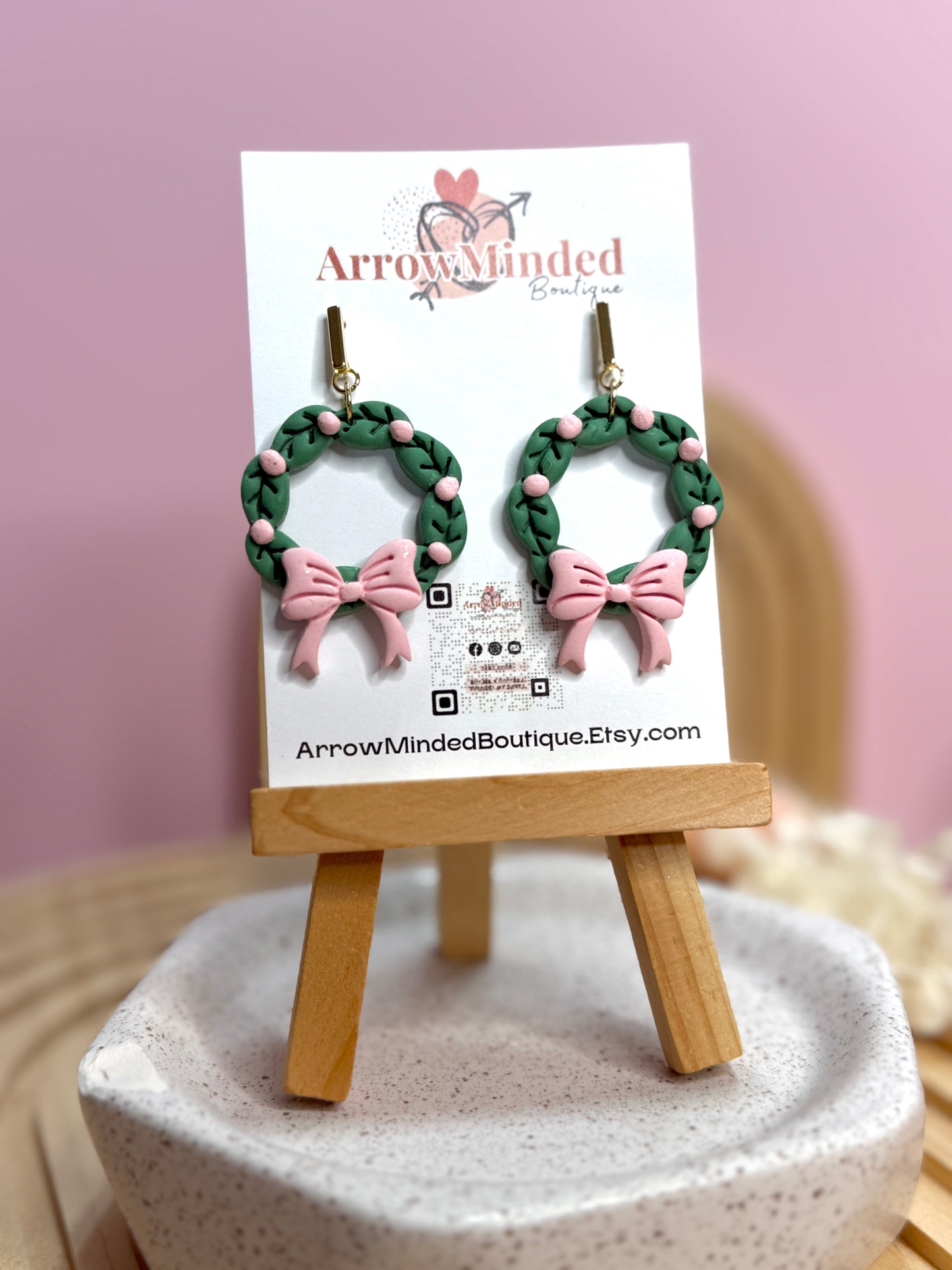 Handmade Christmas Wreath Earrings