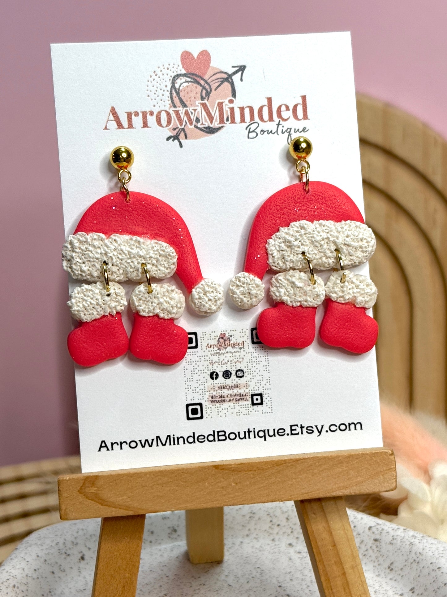 Handmade Festive Bright Pink Santa Earrings