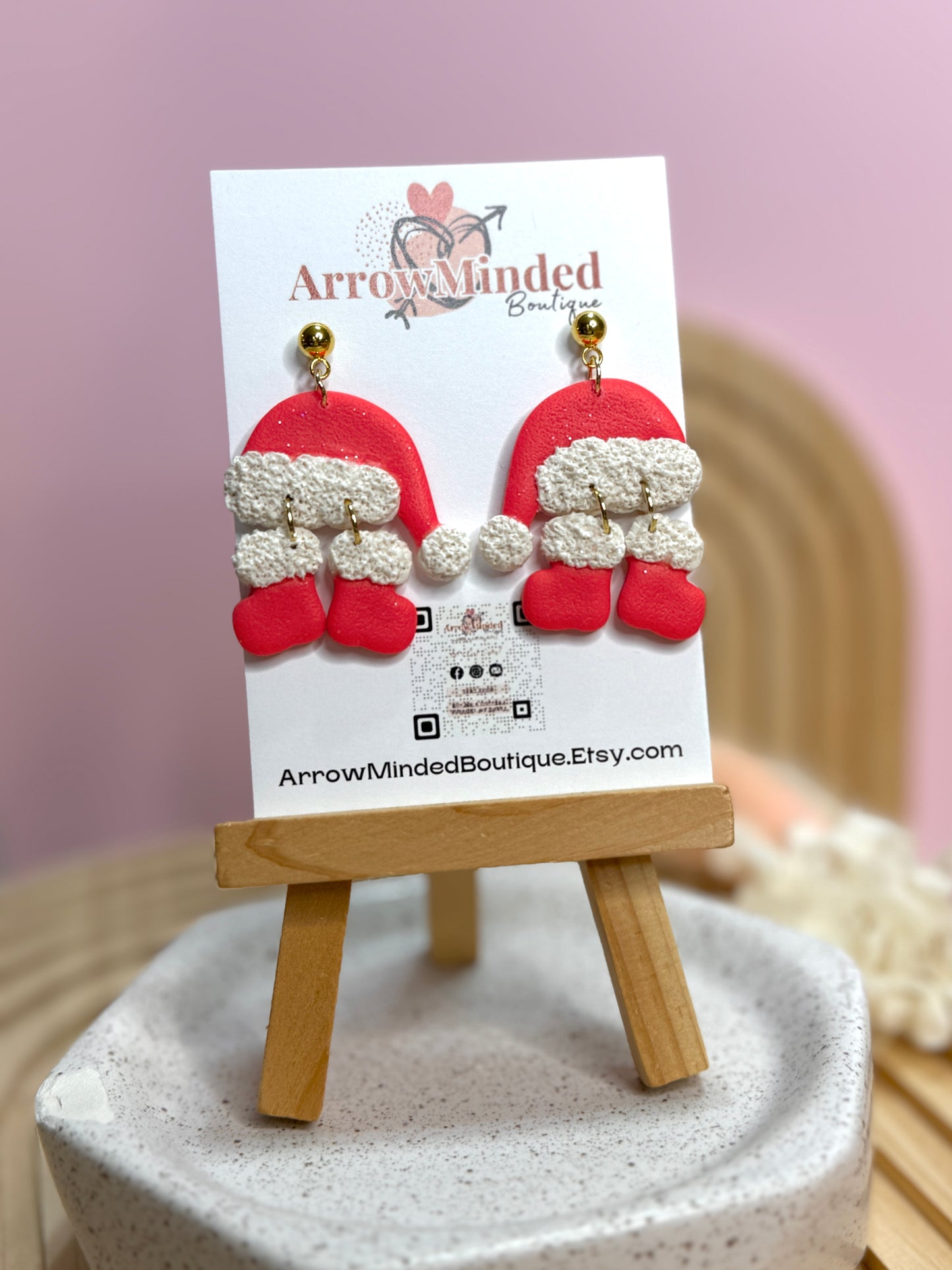 Handmade Festive Bright Pink Santa Earrings