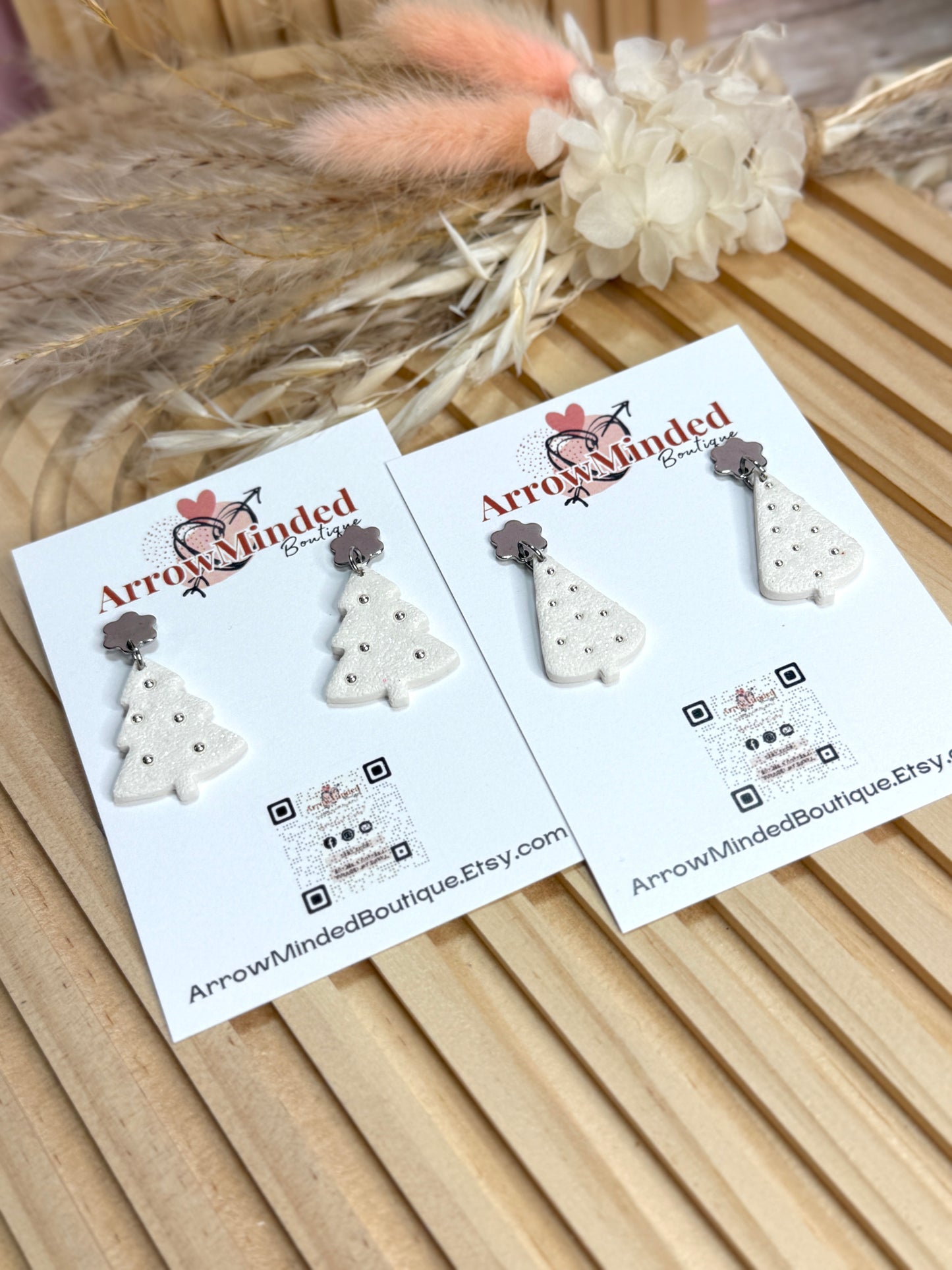 Handmade White Christmas Tree Earrings