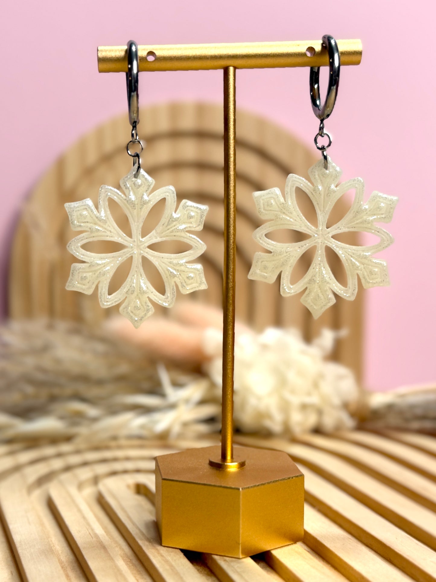 Handmade Shimmery Winter Snowflake Earrings