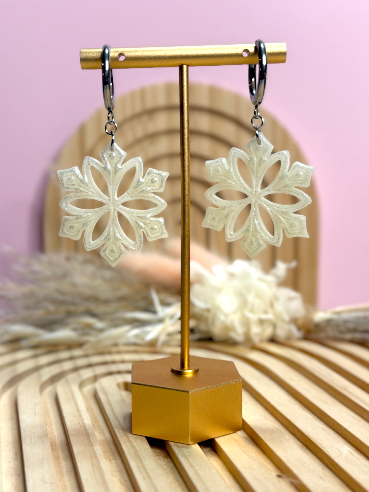Handmade Shimmery Winter Snowflake Earrings
