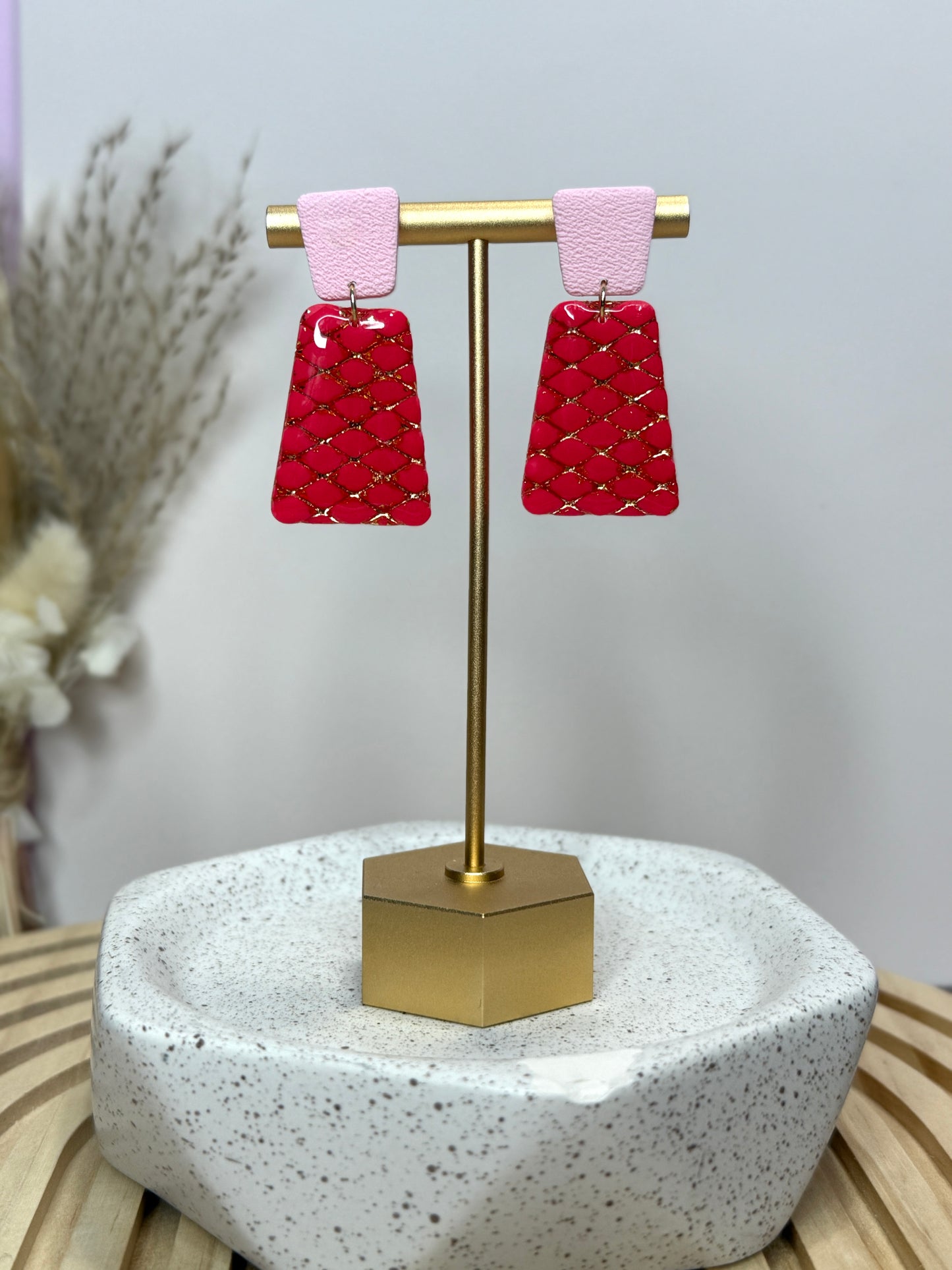 Handmade Hot Pink Gold Earrings