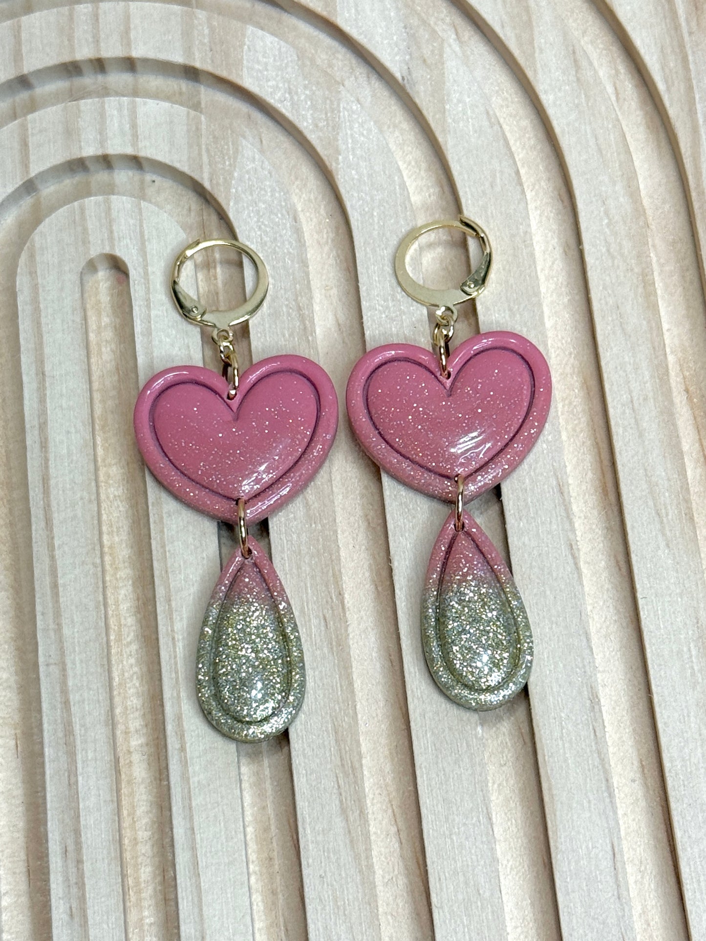 Handmade Pink & Gold Heart Dangles