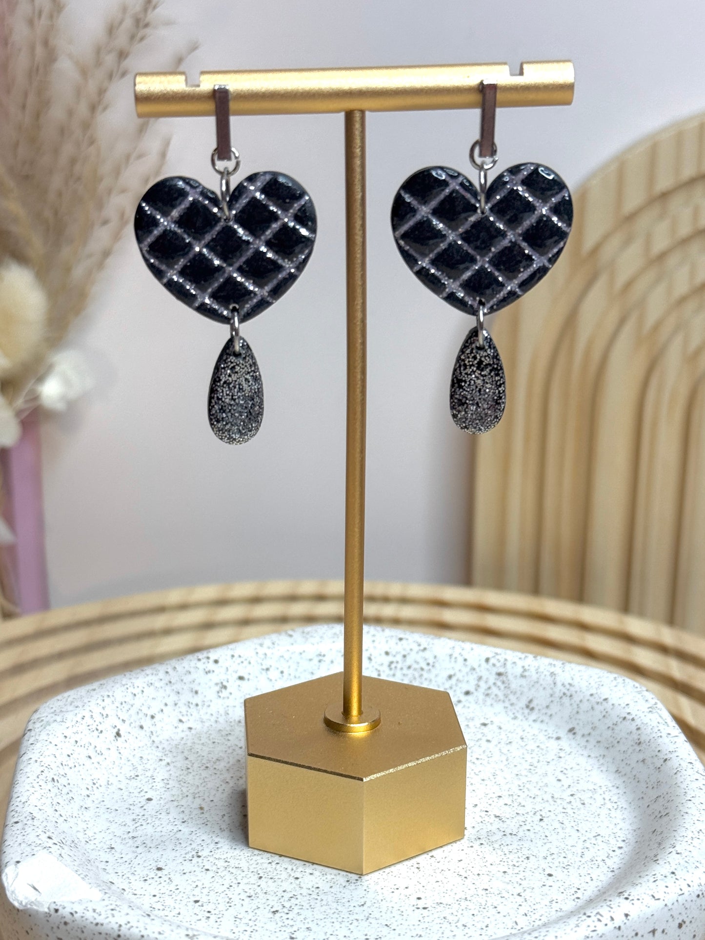 Handmade Sparkling Silvery Heart Dangles