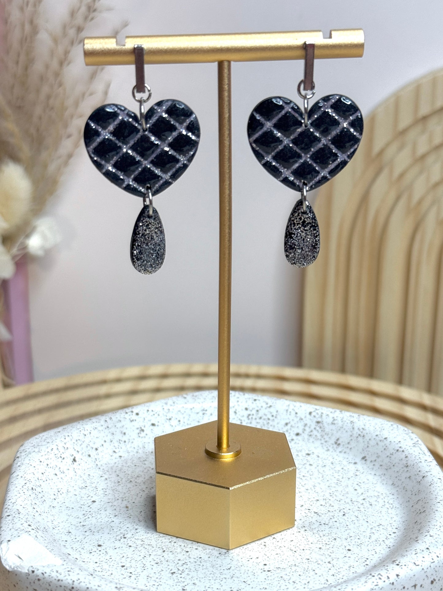 Handmade Sparkling Silvery Heart Dangles