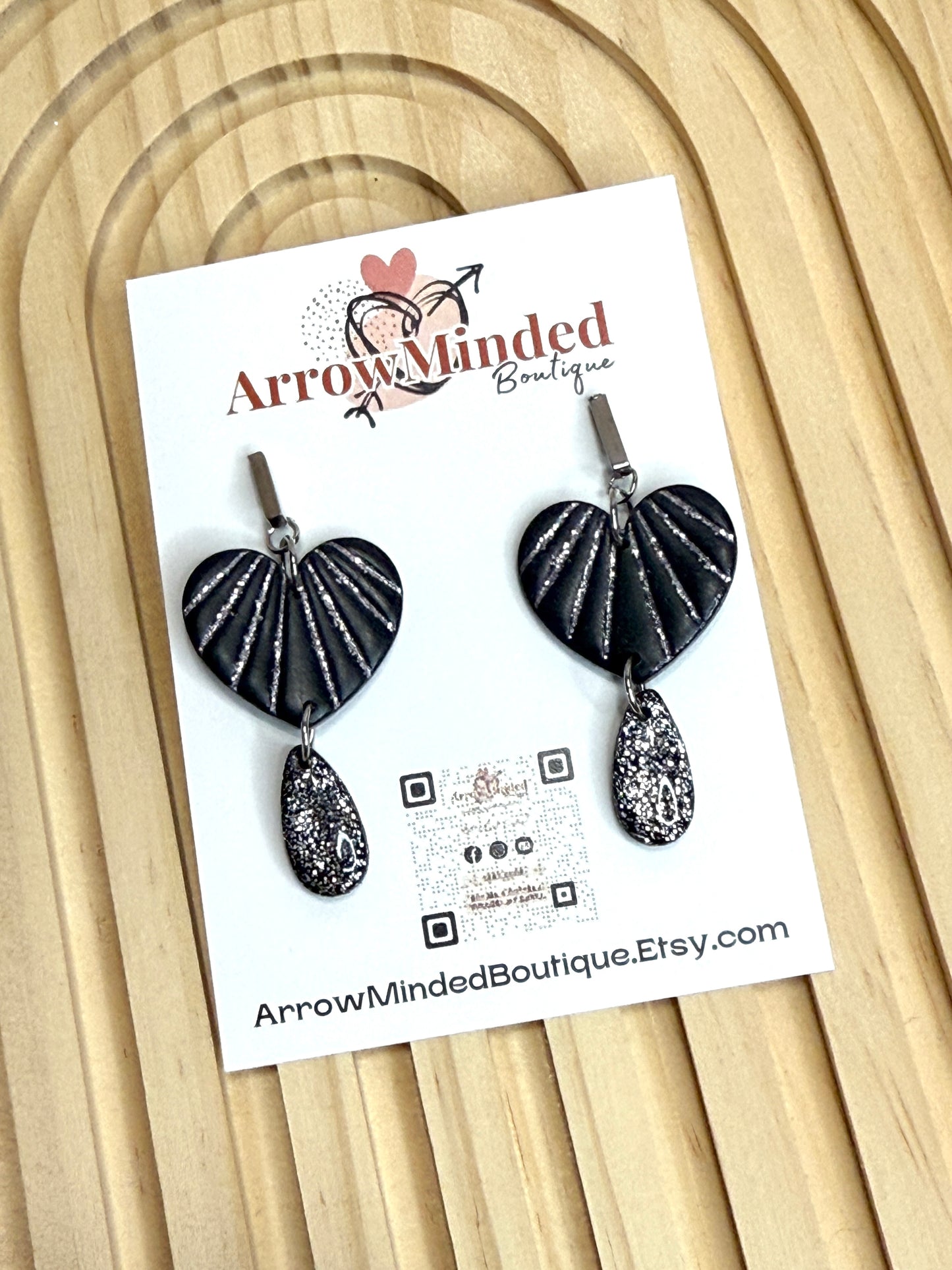 Handmade Sparkling Silvery Heart Dangles