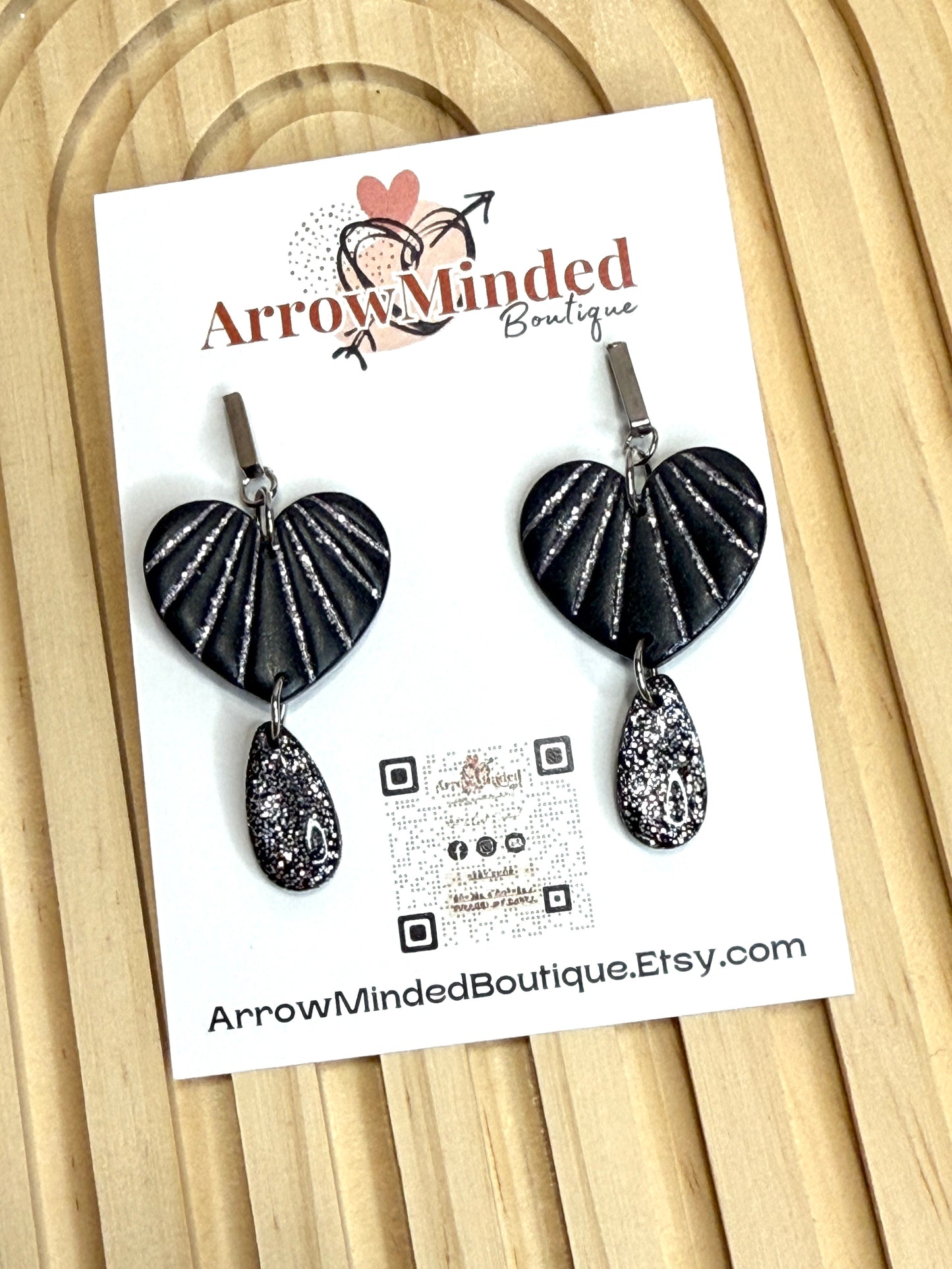 Handmade Sparkling Silvery Heart Dangles