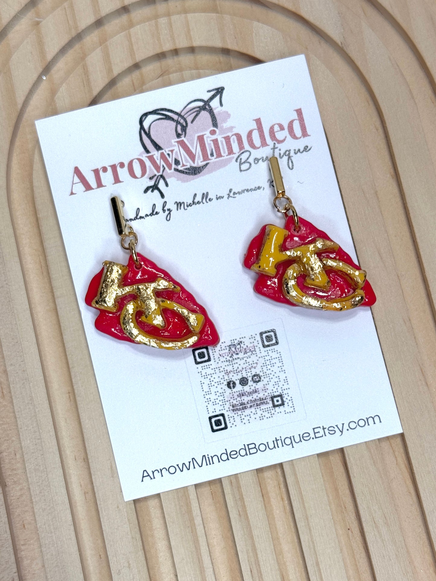 Handmade Kansas City Arrowhead Dangle Earrings