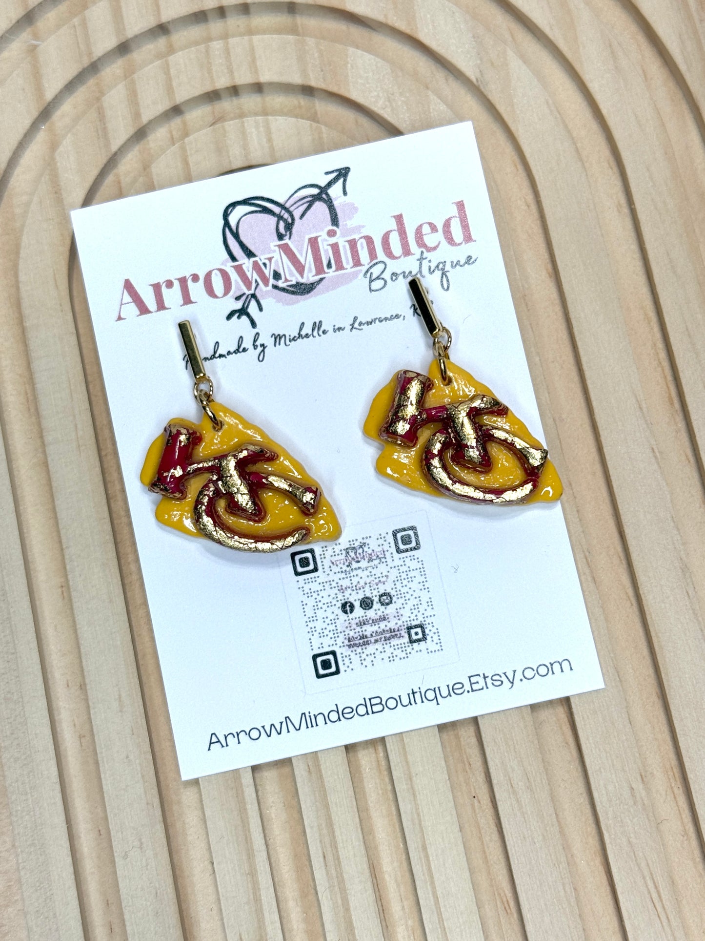 Handmade Kansas City Arrowhead Dangle Earrings