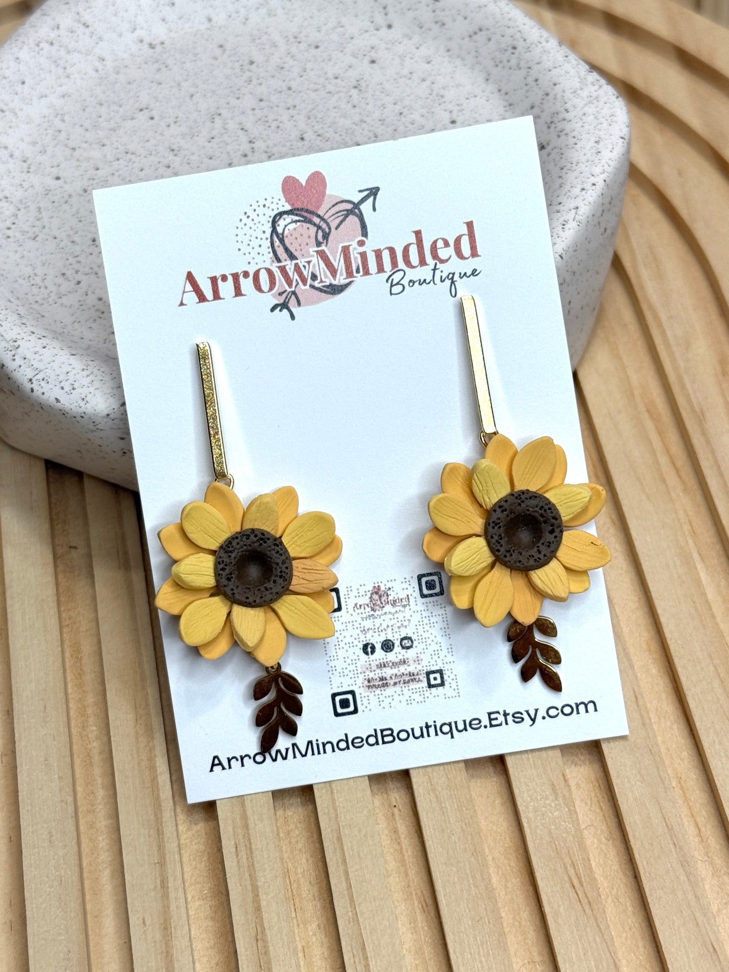 Handmade Sunflower Gold Leaf Dangles