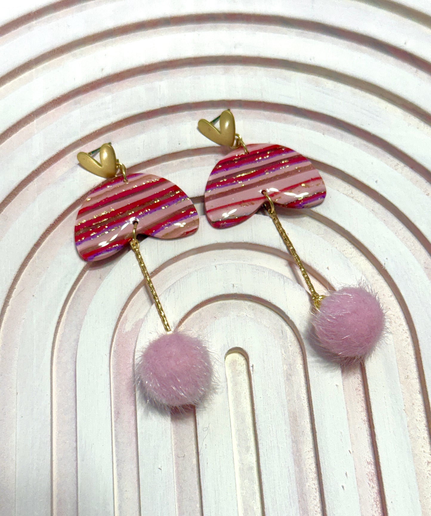 Handmade Crimson & Charm Pom Dangles