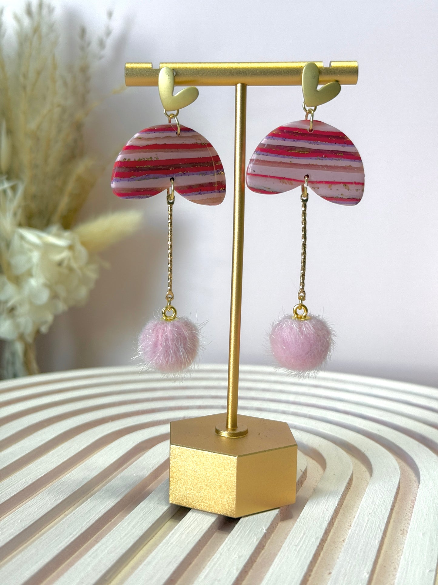 Handmade Crimson & Charm Pom Dangles