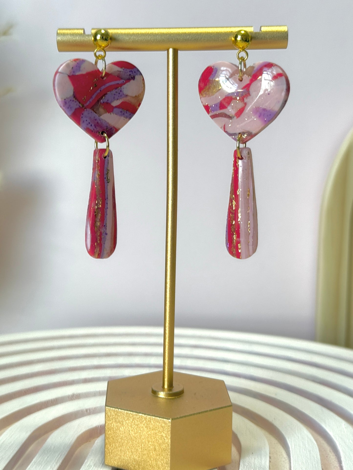 Handmade Crimson & Charm Heart Dangles